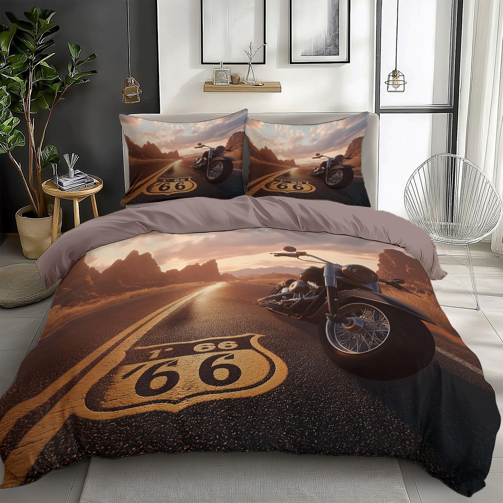 Housse de couette moto 220x240 cm avec 2 taies d'oreiller lit 2 personnes
