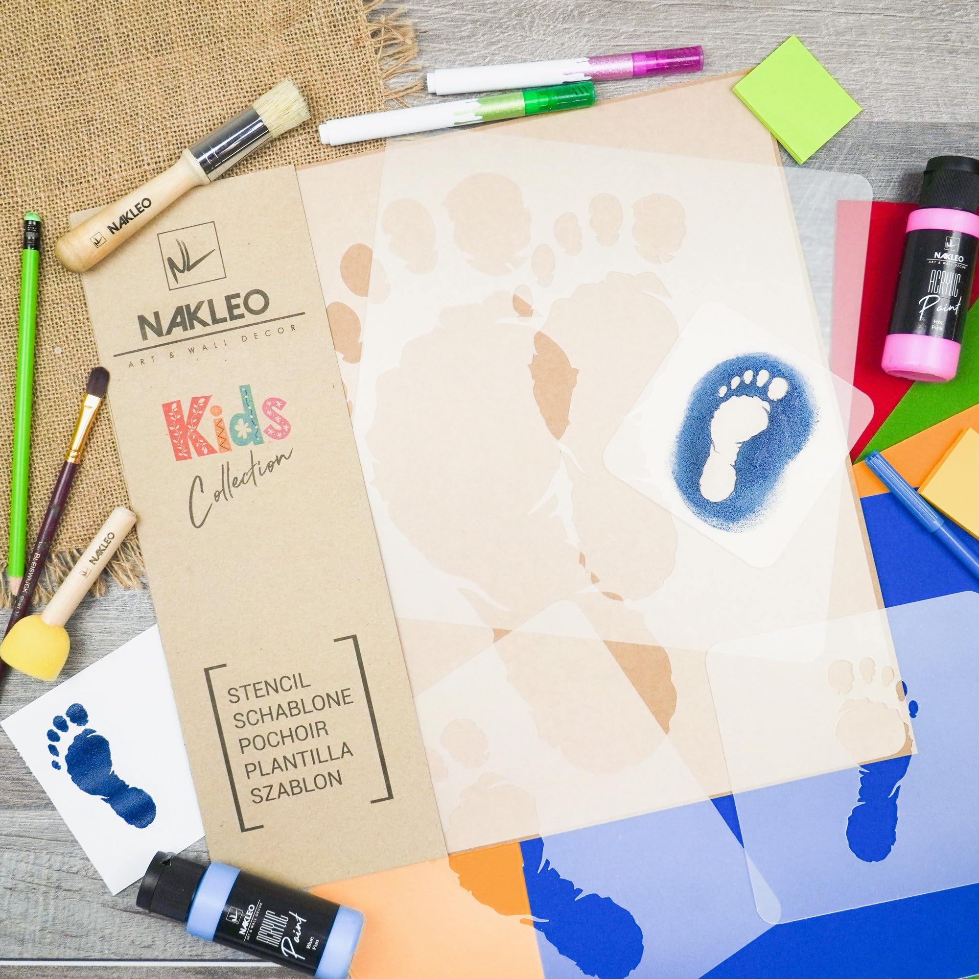 NAKLEO Schilderen Stencils Set voor Kinderen, 5 stuks Sjablonen 9x9 tot 34x34cm Bouwsteen Baksteen Element, Plastic en Herbruikbare Tekening Sjabloon, Kamer Decor, Craft DIY Muur Meubilair
