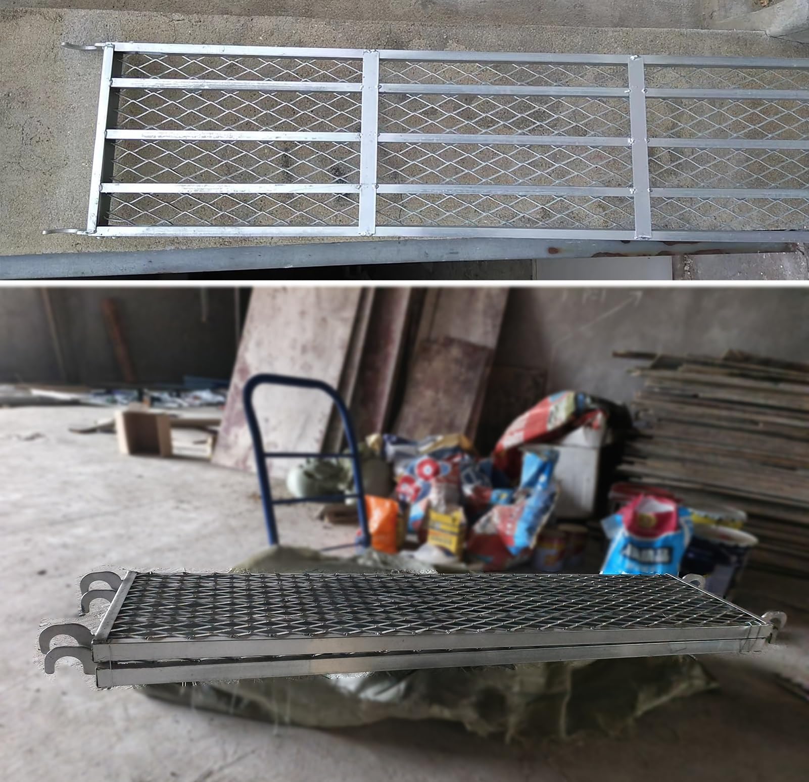 Andamio Plataforma de Andamio de 170 cm de Largo para Construcción, Tablero de Andamio con Soporte Transversal y Gancho, Plataforma de Trabajo de Red Antideslizante, Banco de Torre
