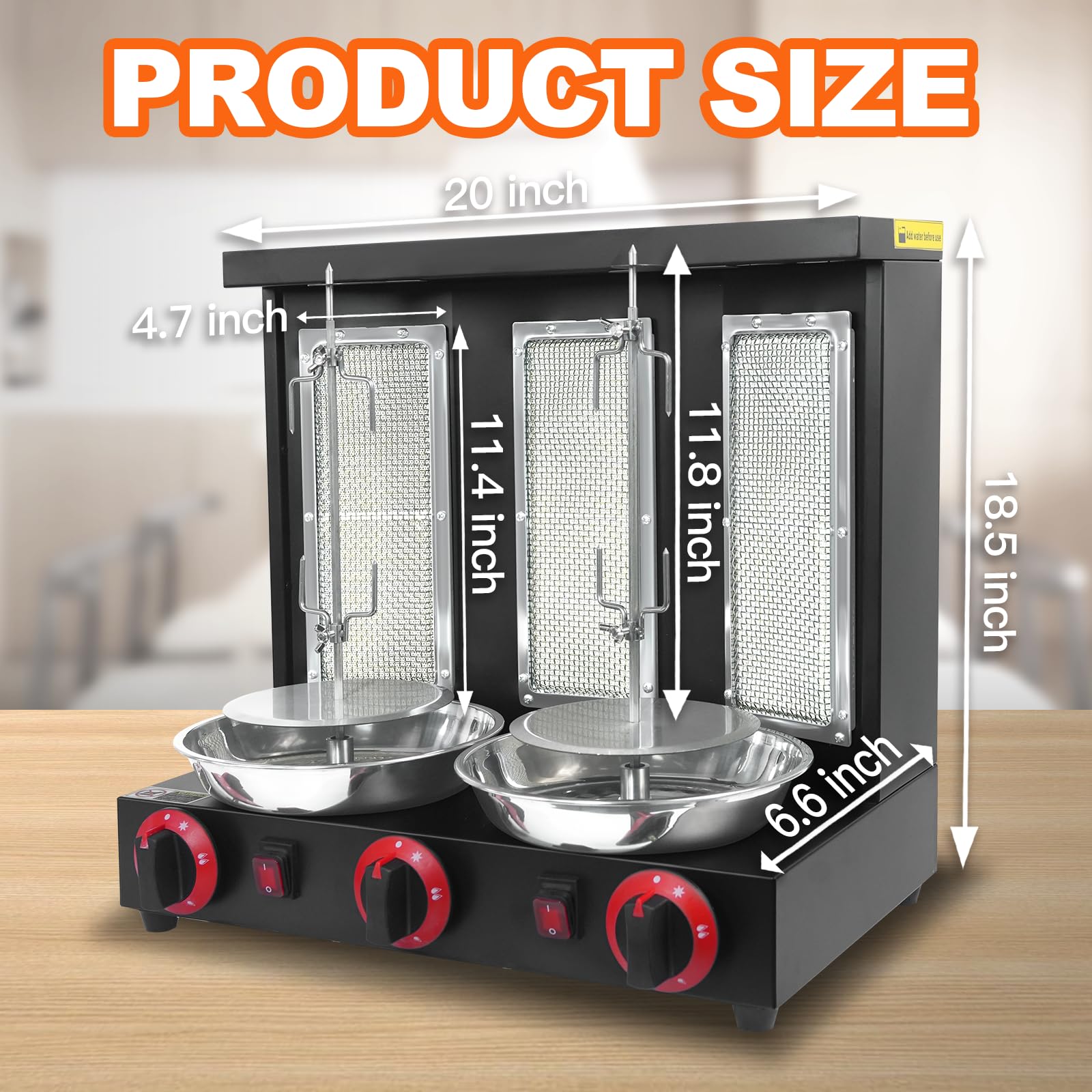 Shawarma Machine Propano Vertical Pollo Asador Asador con 3 Quemadores Giratorios Kebab Grill Gyro Machine 2