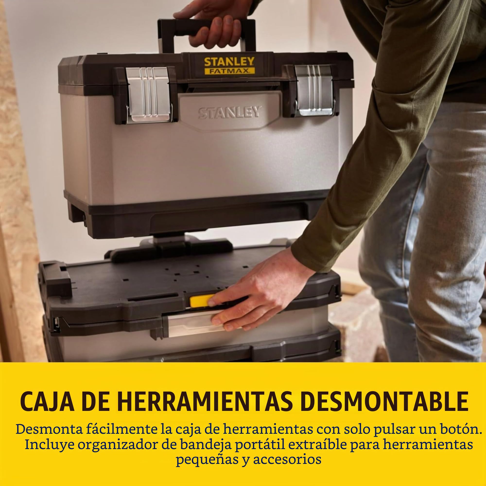 STANLEY FATMAX Taller Móvil Metálico, Carro de Herramientas, Caja Versátil para Piezas Pequeñas y Grandes, Ruedas 17cm, Cierres Metálicos Antioxidantes, 1-95-622
