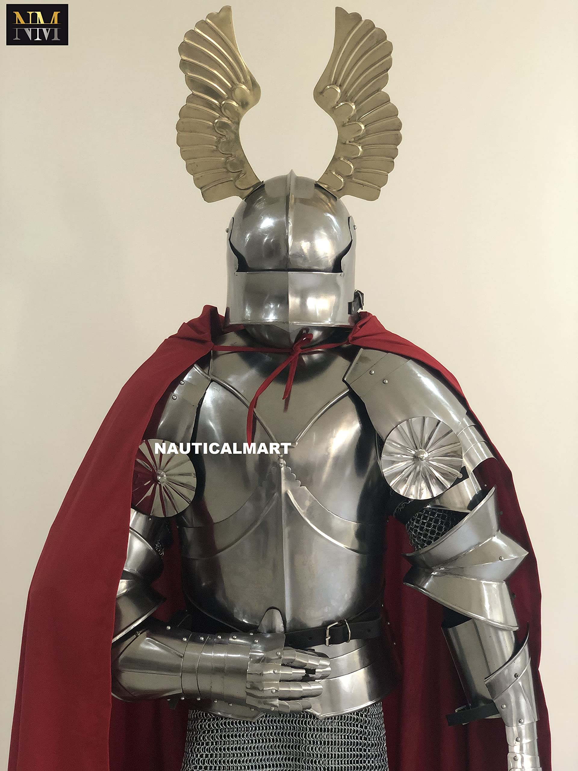 NauticalMart Medieval Knight's Suit of Armor SCA LARP Halloween Reenactment Full Body Cosplay Costume (Gothic Wing Armor)
