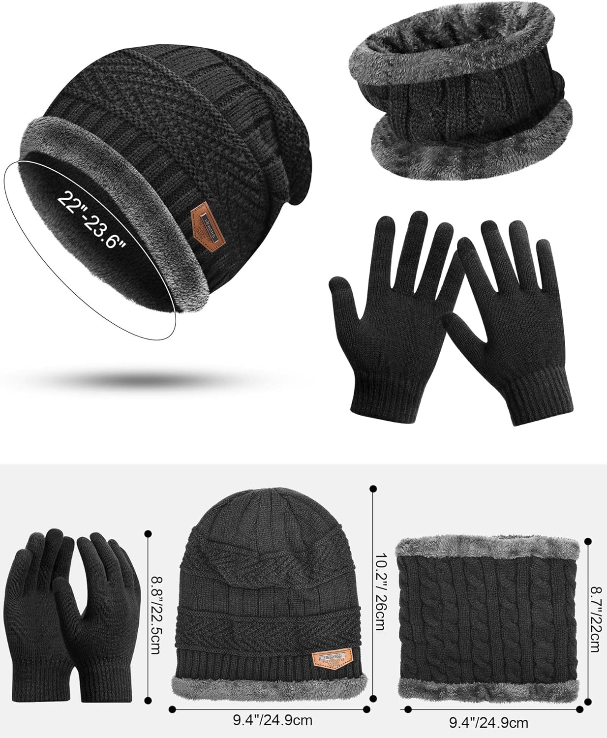 12 Pieces Winter Hat Scarf Gloves Set Snow Beanie Hat Knit Skull Caps Touch Screen Mittens Warm Neck Warmer for Men Women Cold Weather Skiing, 4 Colors - Image 4