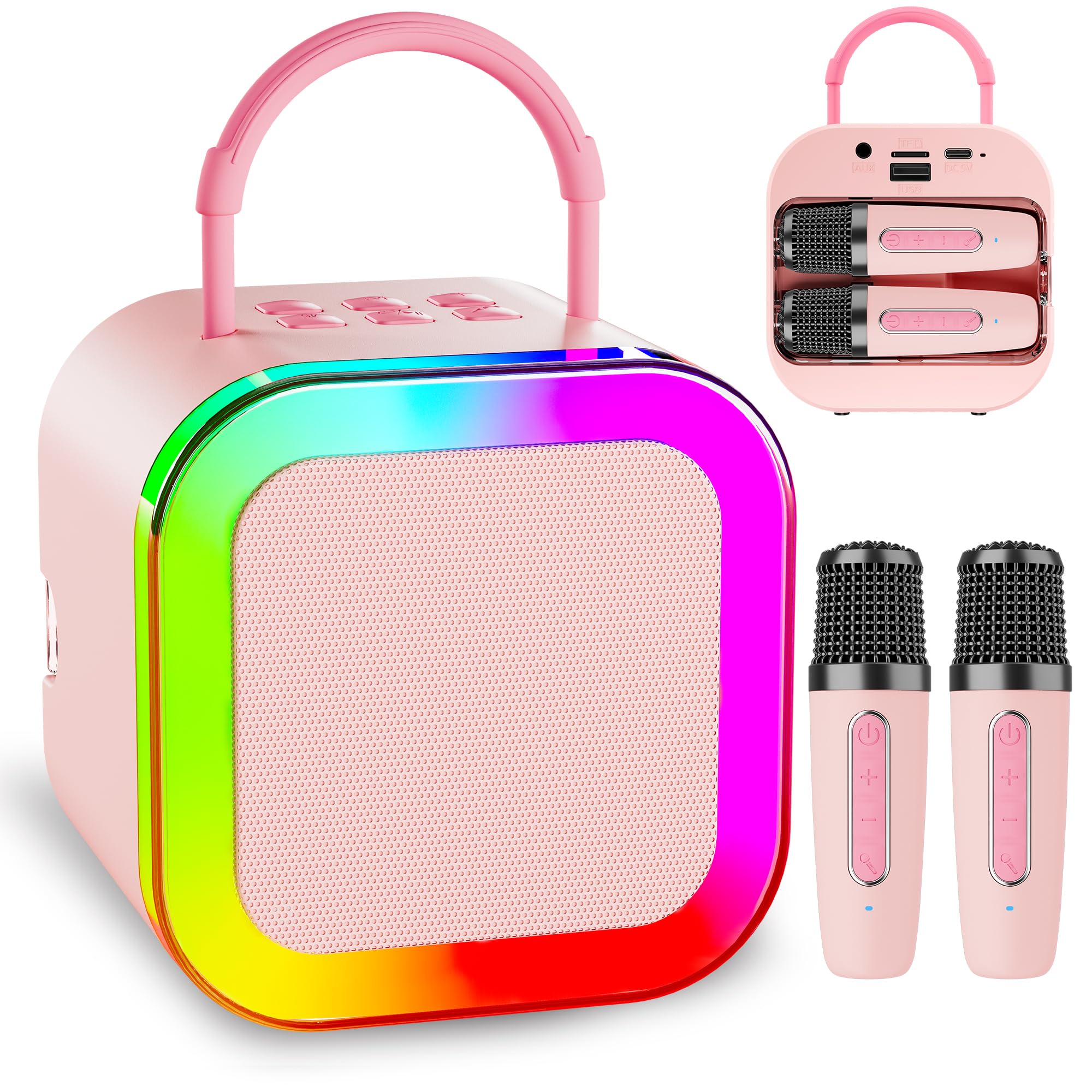 Karaoke Machine Kids With 2 Wireless Mics - Portable Bluetooth Speaker ...