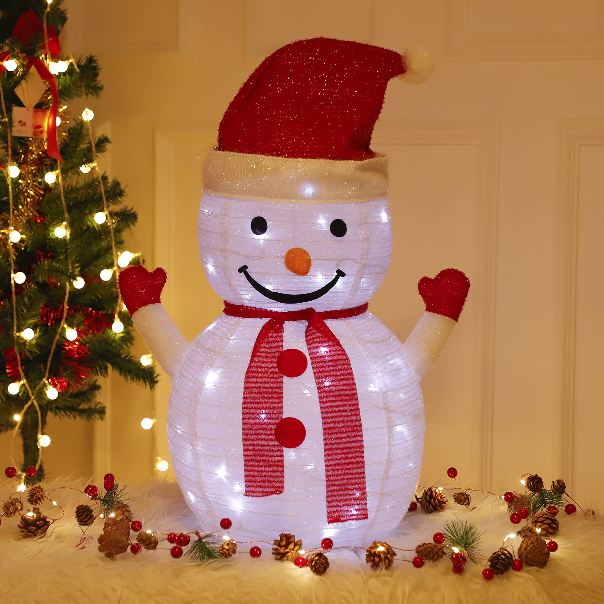 Christmas Lights Retractable Snowman, 40-LED Lights, Luminous Christmas Decoration, Porch, Lawn Decoration, Indoor and Outdoor Decoration (27 inches high)