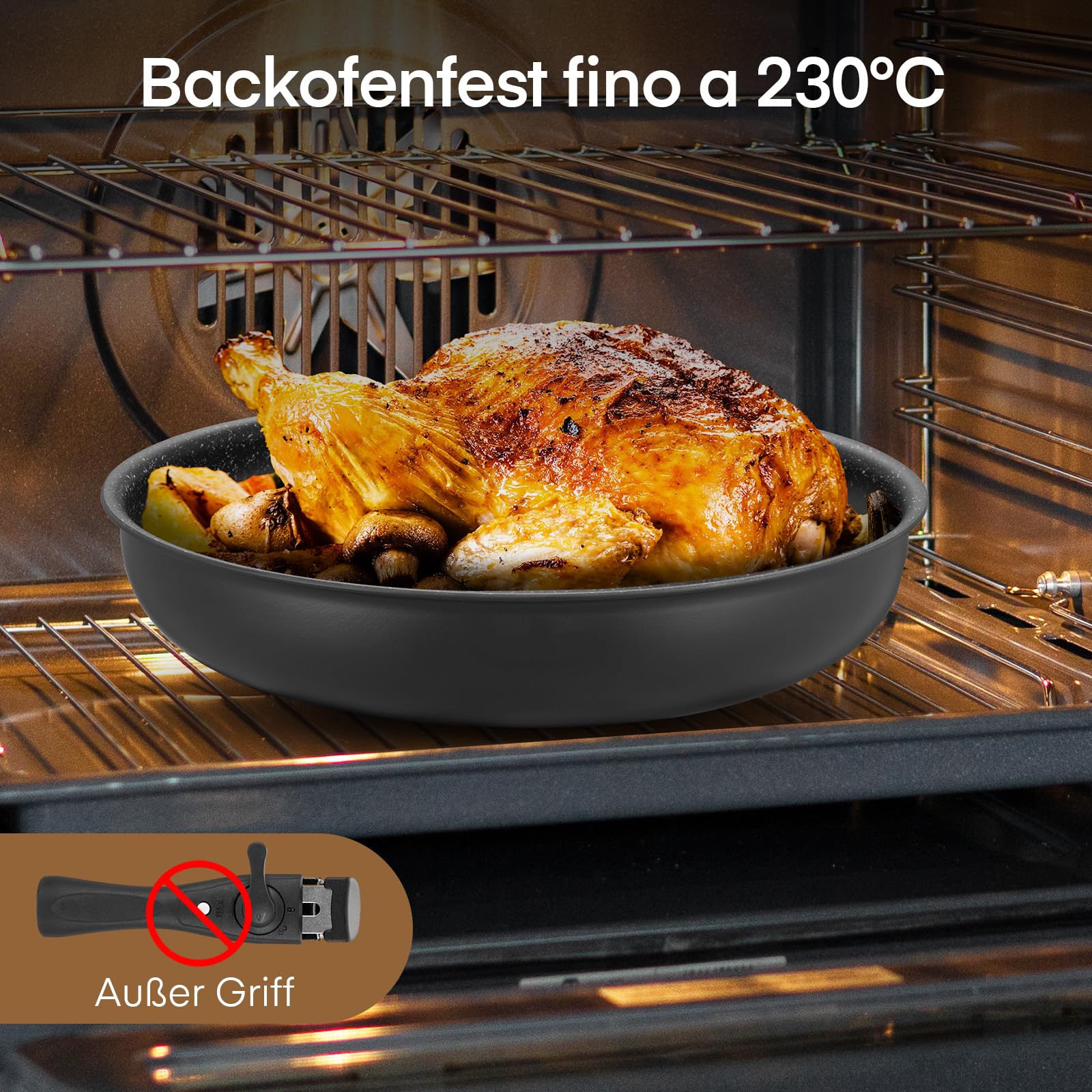 Fadware Set di Padelle Antiaderenti in Ceramica, Padella Antiaderente con Manico Removibile, Padelle Induzione per Camper e Cucina Piccola, Impilabili, Adatto per il forno, Senza PFAS, 20 + 24 + 28 cm