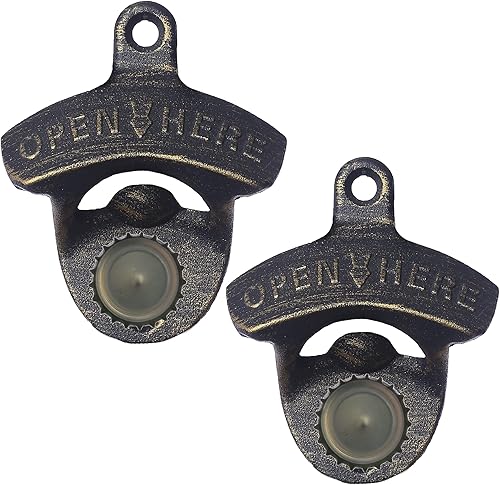Jumiok Abrebotellas de cerveza magnético de montaje en pared, abridor de tapas de botellas con imanes incrustados para atrapar la tapa de cerveza