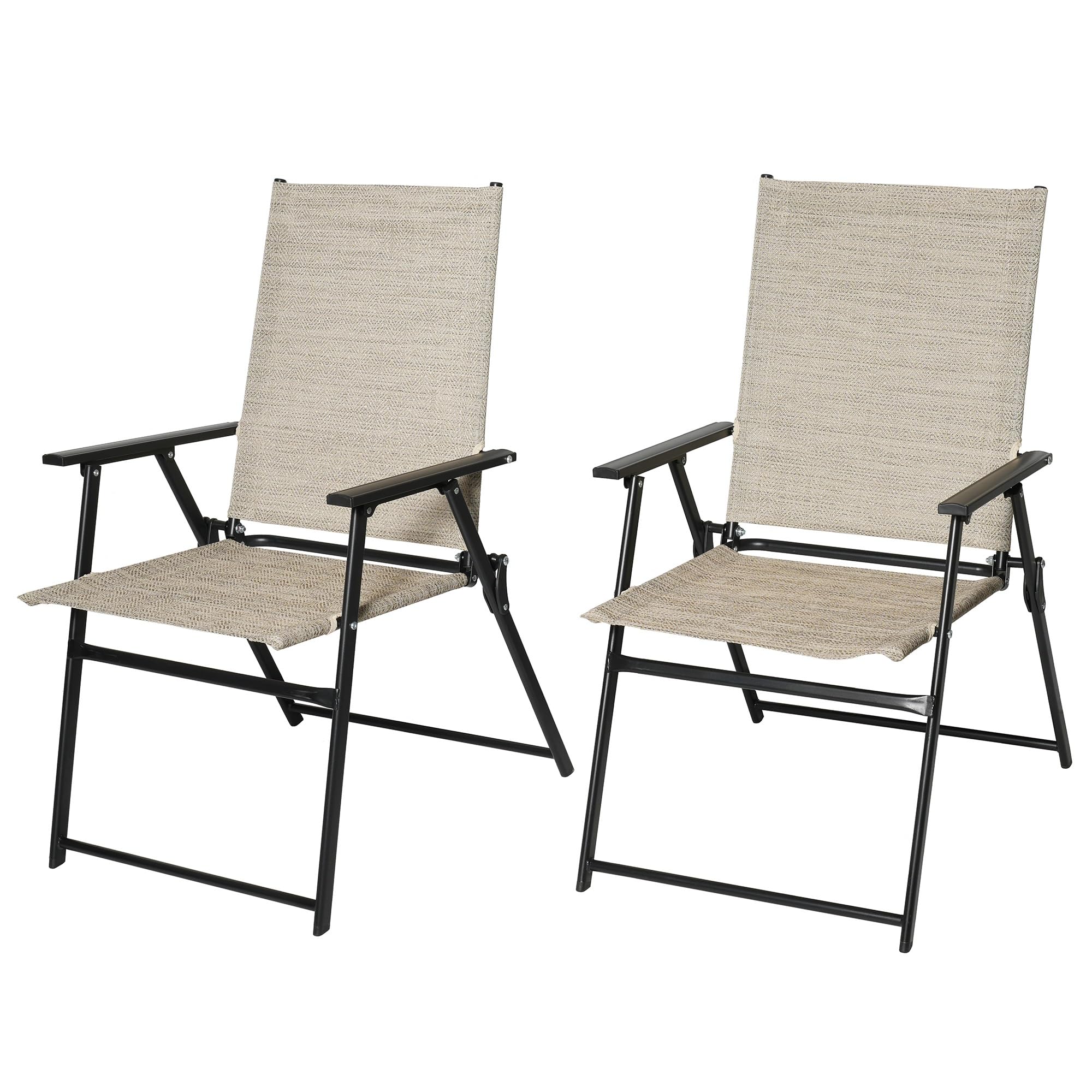 Anmutig Patio Folding Chairs, Outdoor Portable Dining Chairs for Lawn Garden Courtyard and Porch,Set of 2 Beige