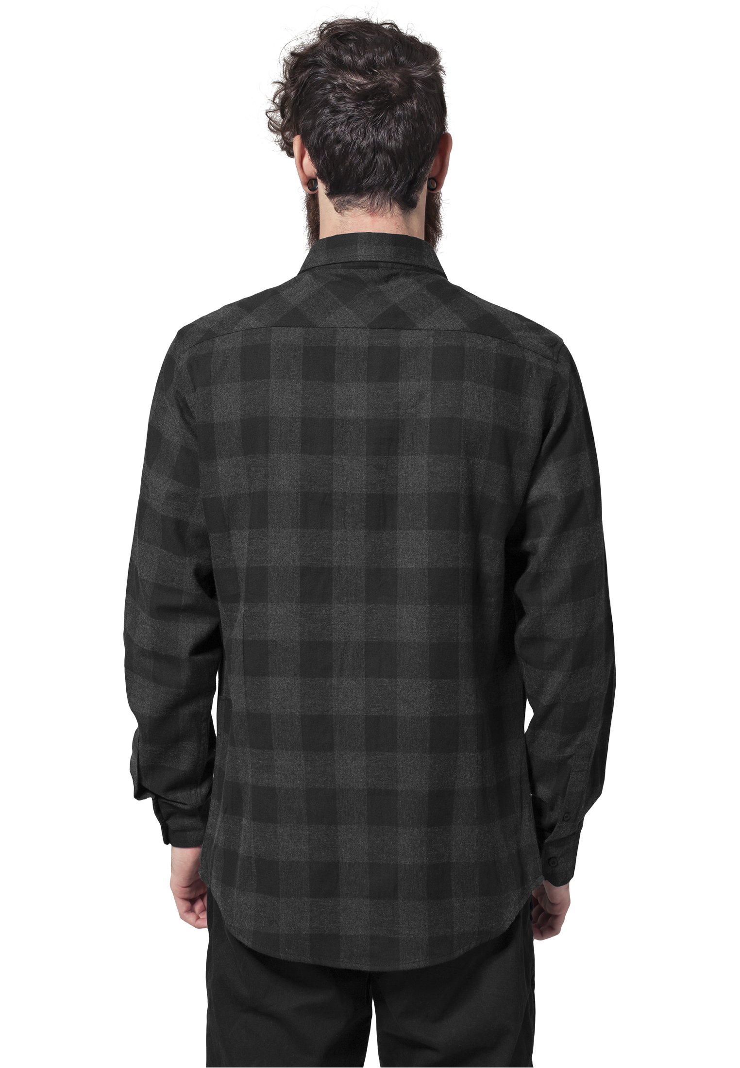 Urban Classics A Cuadros Franela Hombre Camisa de Franela Negro-Blanco 100% algodón Regular