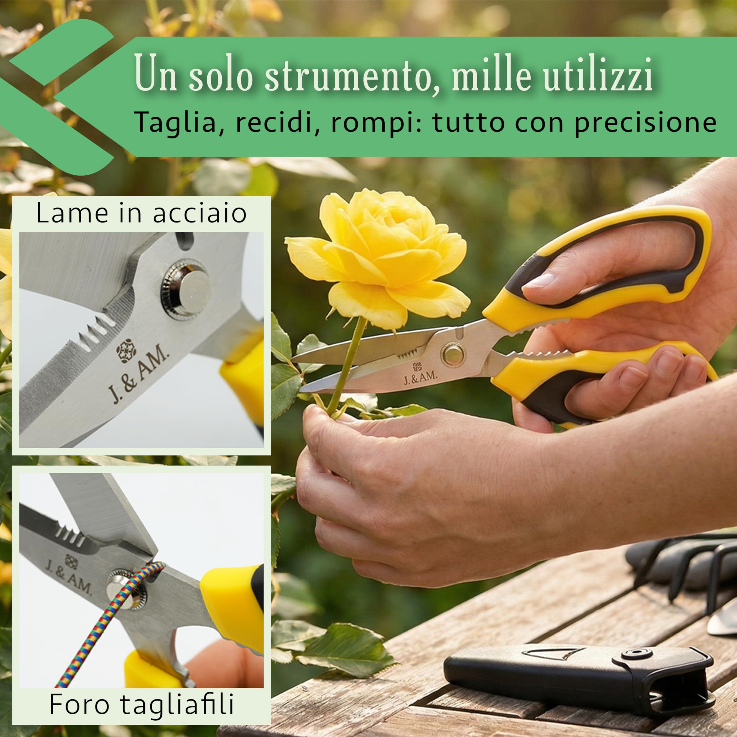 Forbici da Potatura Professionali in Acciaio Inox con Impugnatura Antiscivolo e Coprilama, Cesoie Potatura Multiuso per Giardinaggio