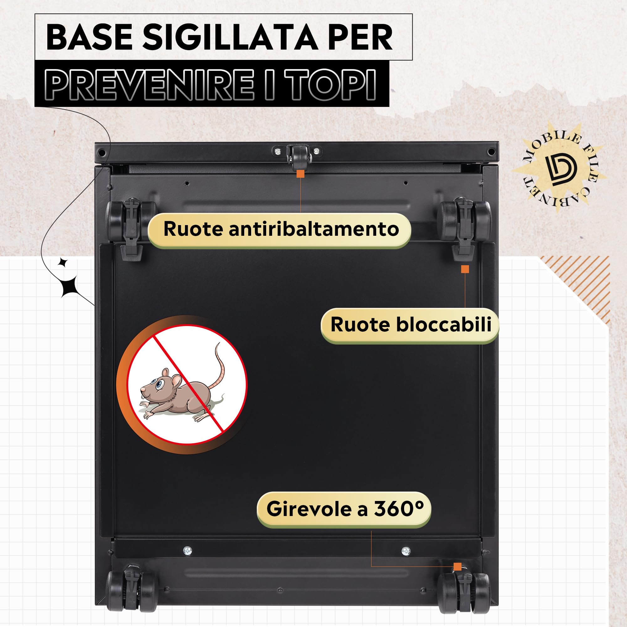 DEVAISE Carrello Portadocumenti con 3 Cassetti Bloccabili, Mobile Ufficio Multifunzione, Scaffale Stampante e Cassettiera con Ruote,Nero