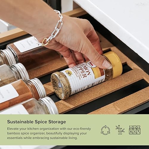 Miniatura 4 de KitchenEdge Organizador de cajones de especias con almacenamiento expandible. Capacidad para hasta 15 tarros de especias (no incluidos), patas