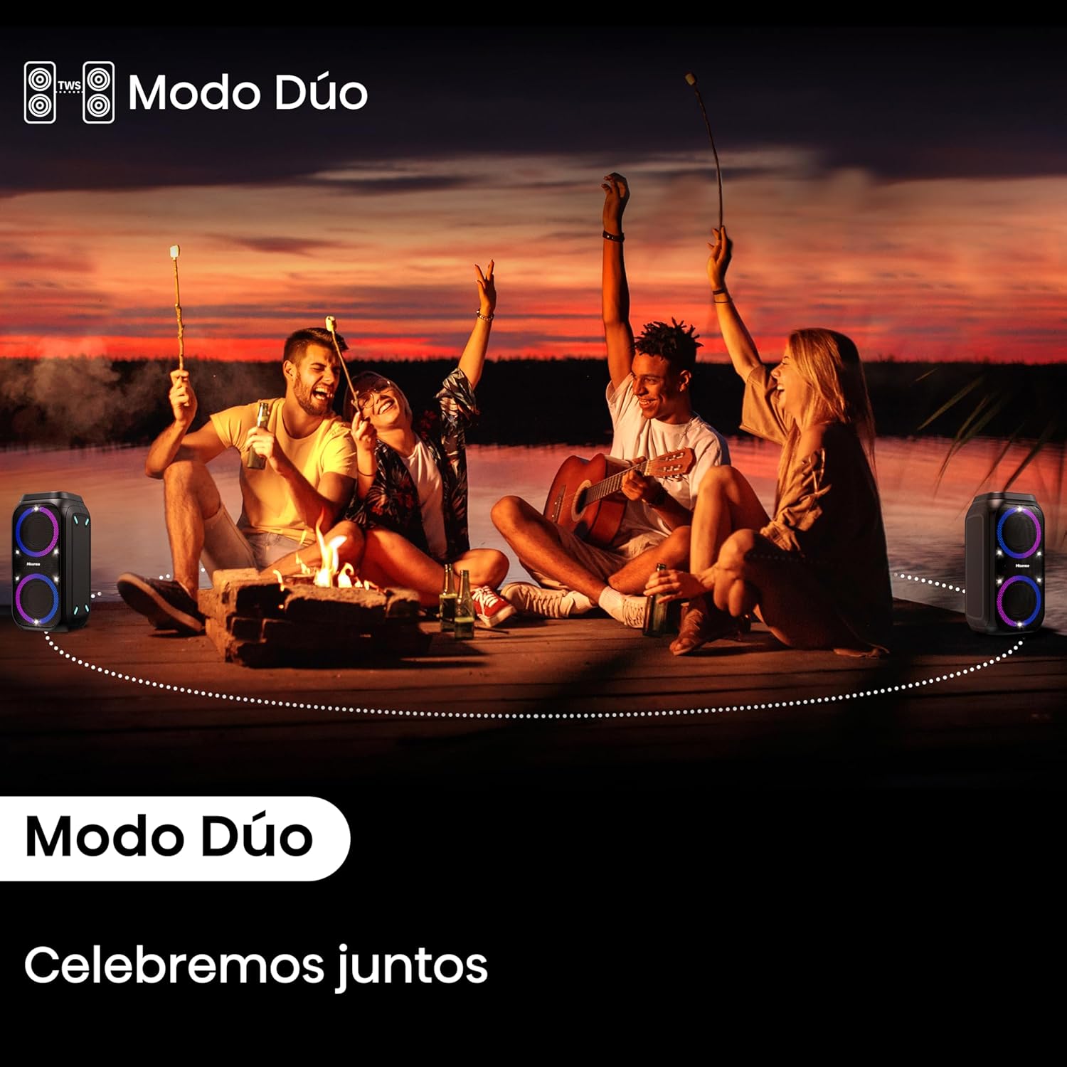Hisense HP160 Party Rocket – Altavoz Portatil, Modo Karaoke, 160W, 5 Efectos de Luz, Batería de hasta 12 Horas de Duración, Modo Dual (2 Altavoces), Plug and Play, Bluetooth, AUX, USB, IPX4 8