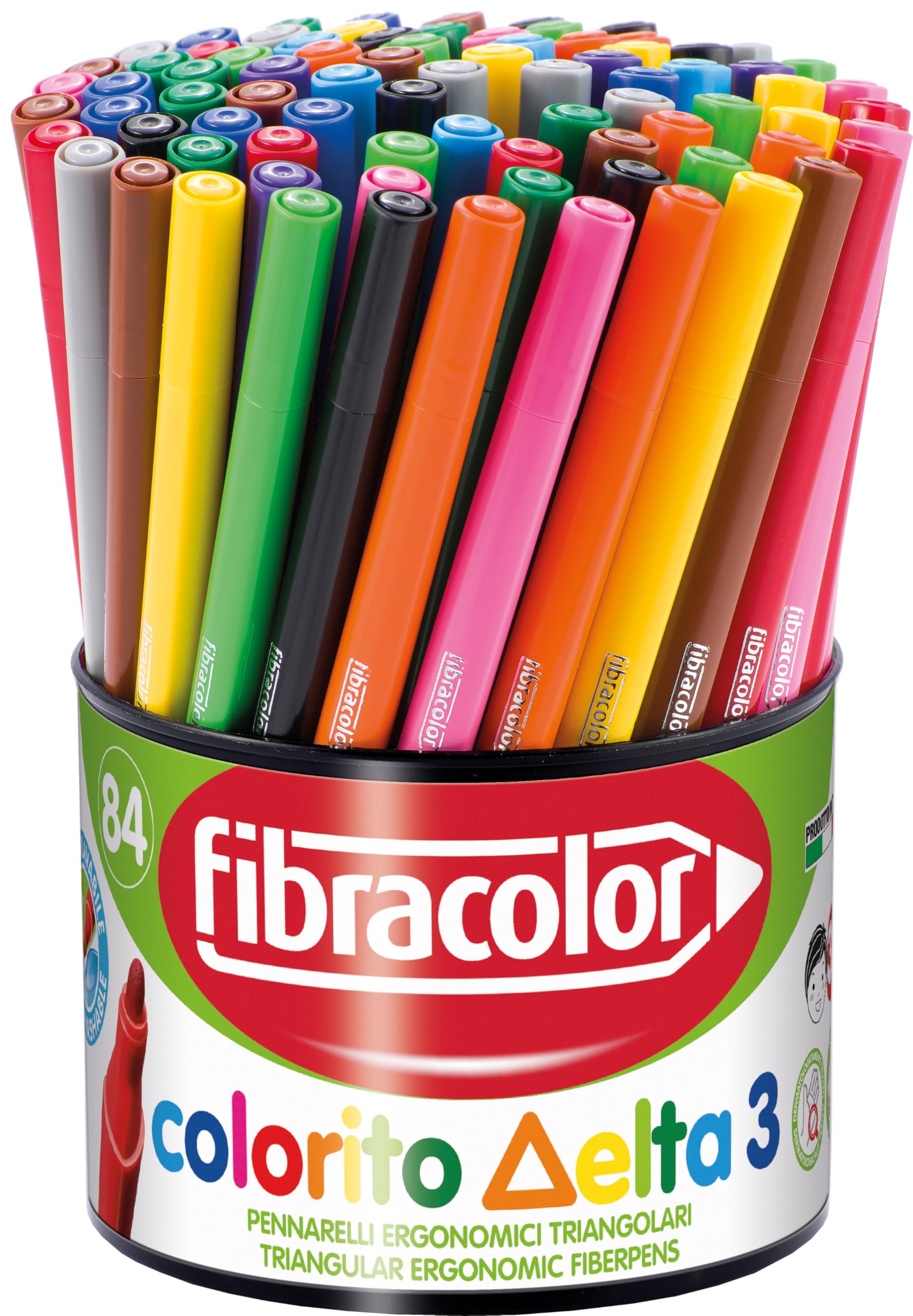 FIBRACOLOR Colorito Delta 3 Pot de 84 feutres triangulaires pointe fine 3 mm super lavables