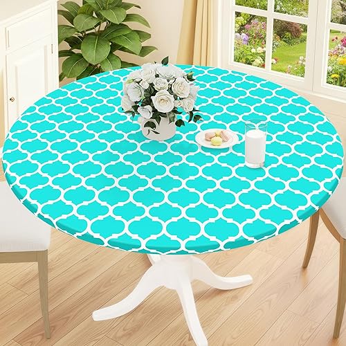 Smiry - Mantel redondo de vinilo ajustable con bordes elásticos y parte trasera de franela, mantel de vinilo navideño impermeable, lavable, para