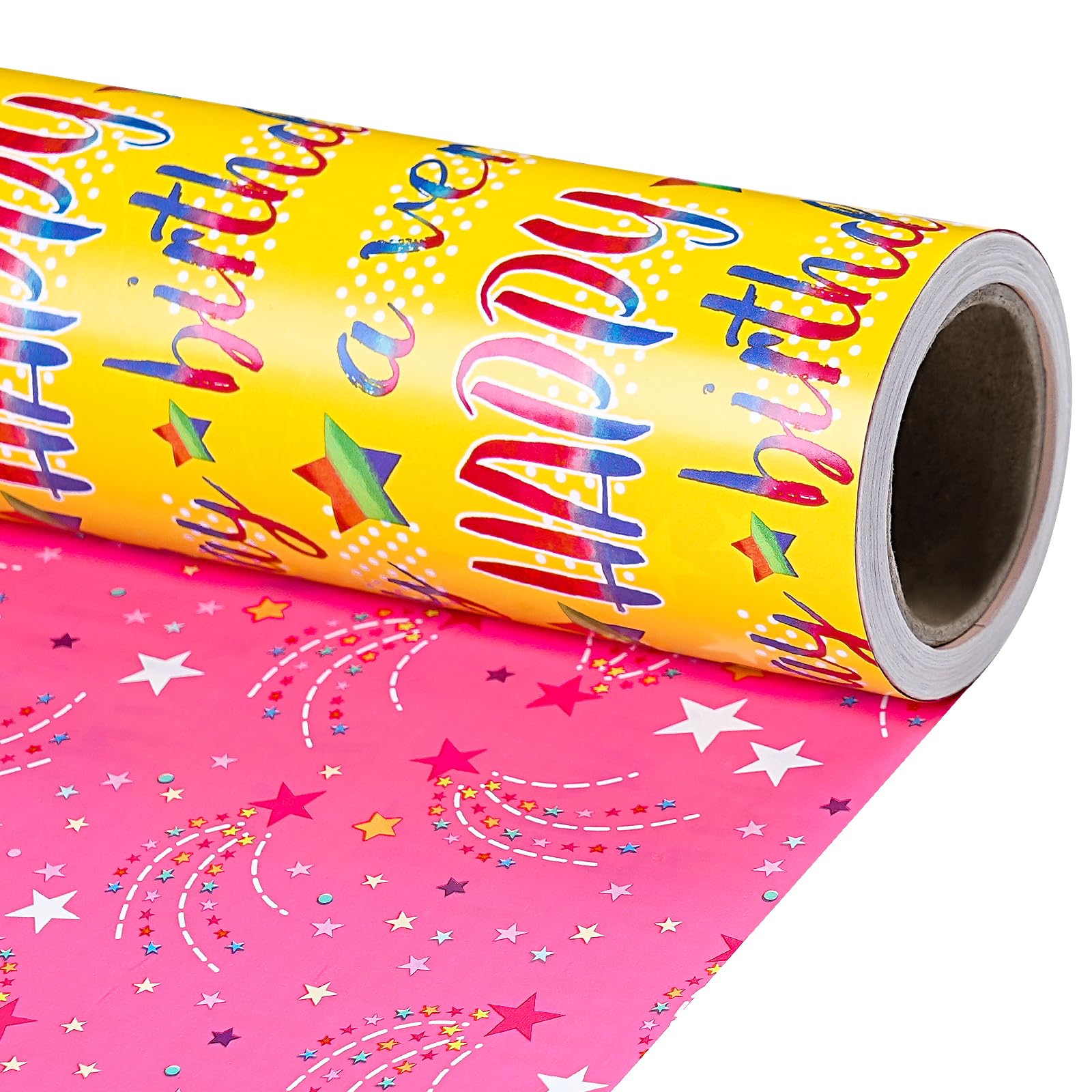 RUSPEPA Reversible Wrapping Paper Roll - Mini Roll - Colorful Happy Birthday Pattern Great for Birthday, Baby Shower, Party - 17.5 Inches X 32.8 Feet
