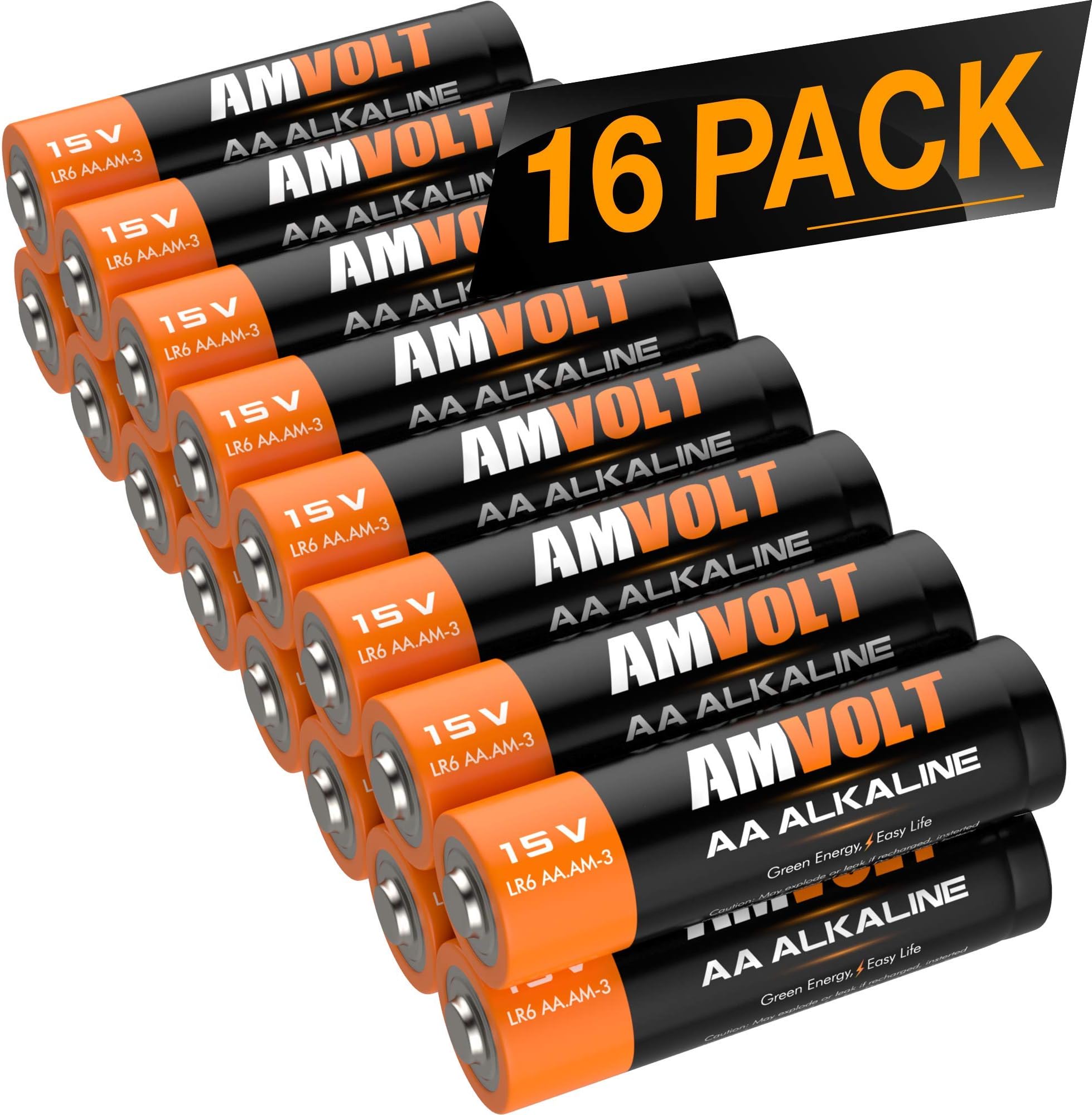 16 Pack AA Batteries [Ultra Power] Premium LR6 Alkaline Battery 1.5 Volt Non Rechargeable Batteries for Watches Clocks Remotes Games Controllers Toys (Standard)