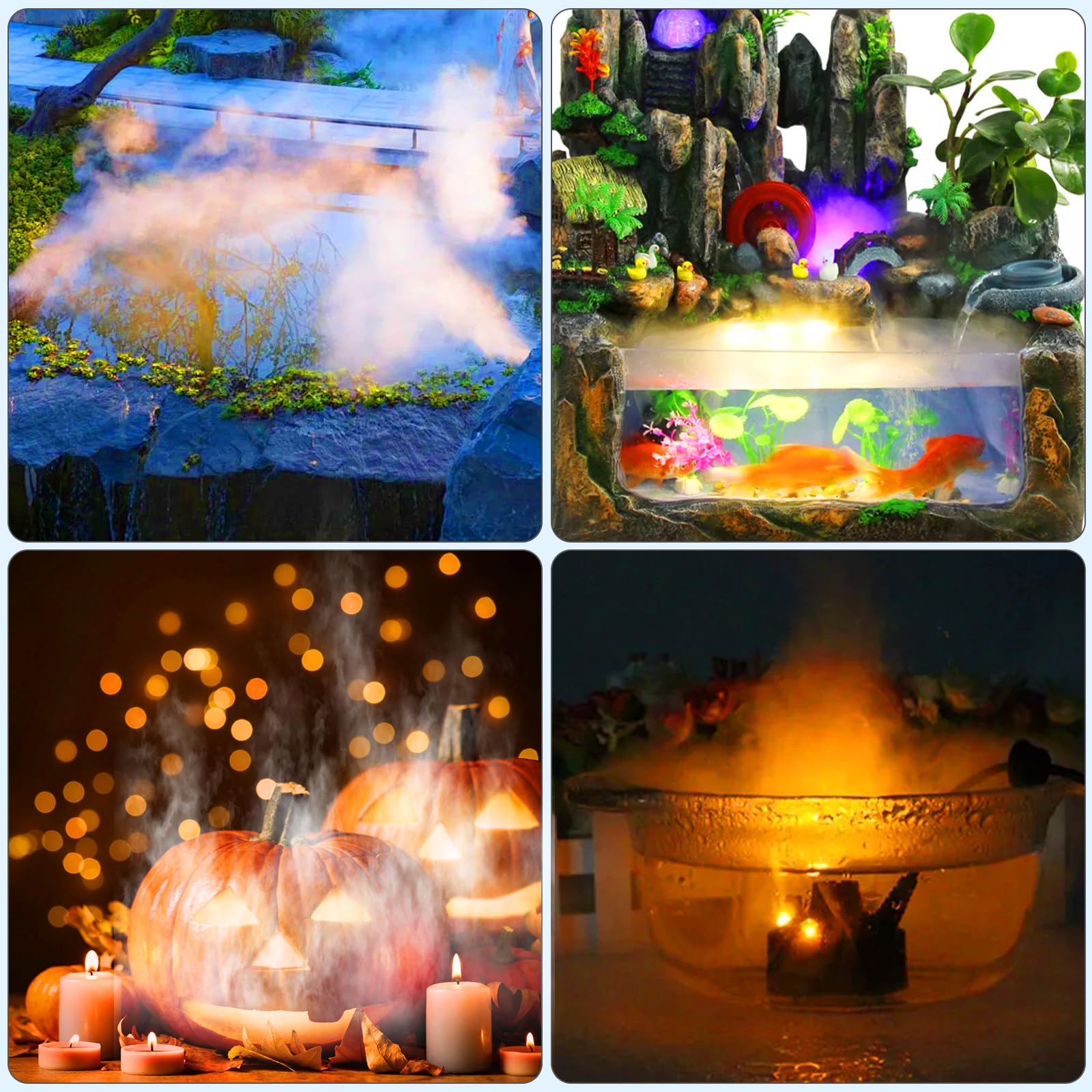 Pulvérisateur de Fontaine d'intérieur, générateur de Brume à ultrasons avec 12 lumières LED, atomiseur de Brume, atomiseur Silencieux pour fontaines, étangs, rocailles, Jeux d'eau et bonsaï