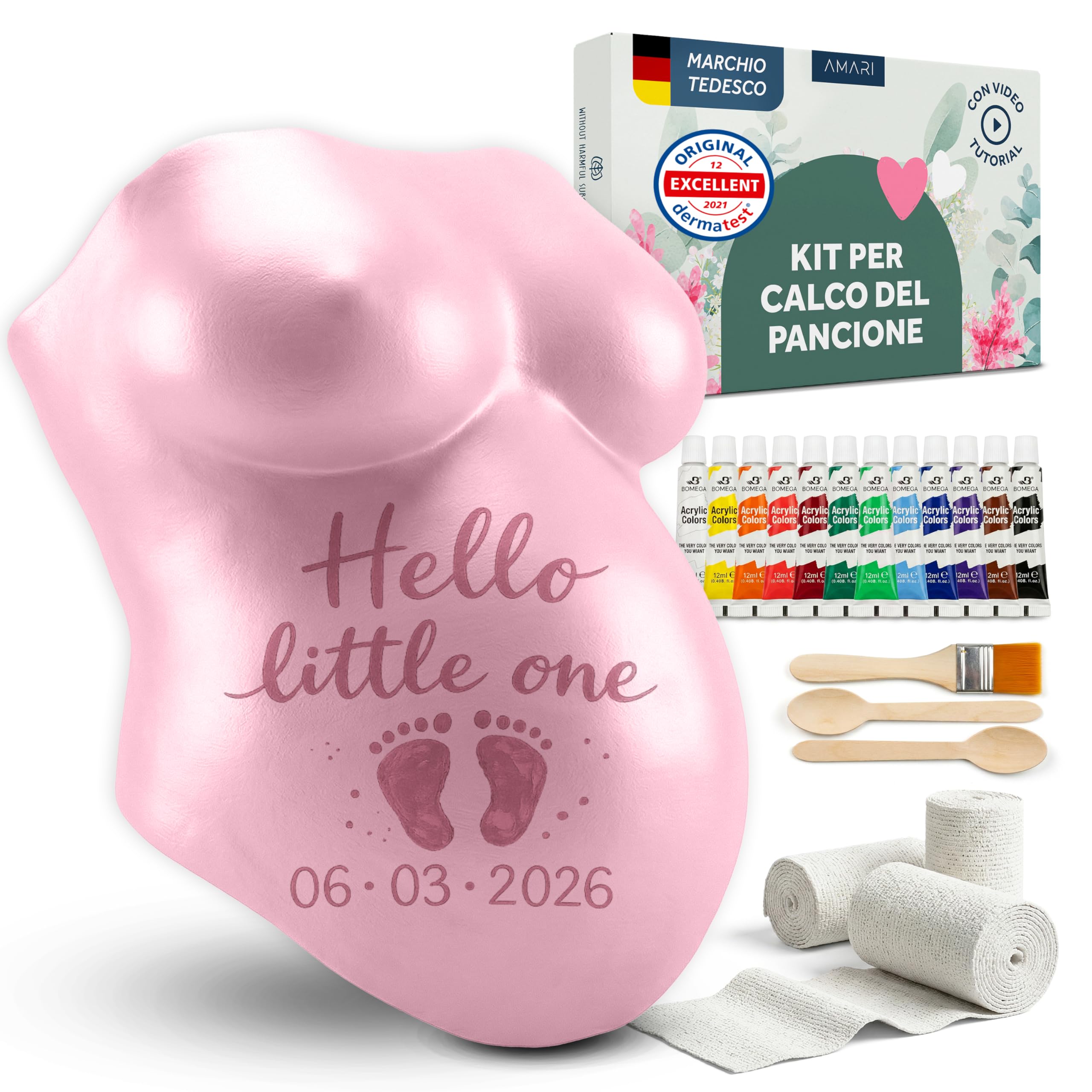 AMARI® Kit Calco Pancione – Calco gravidanza in gesso per future mamme – Set completo e facile da usare