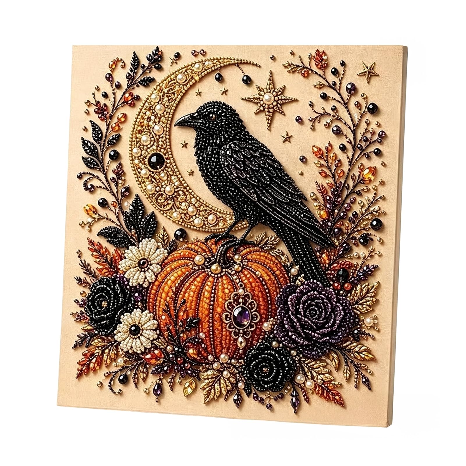 bayicie 2Pcs Halloween Faux Pearl Art, Ghost Pumpkin Witch Crow DIY Kit