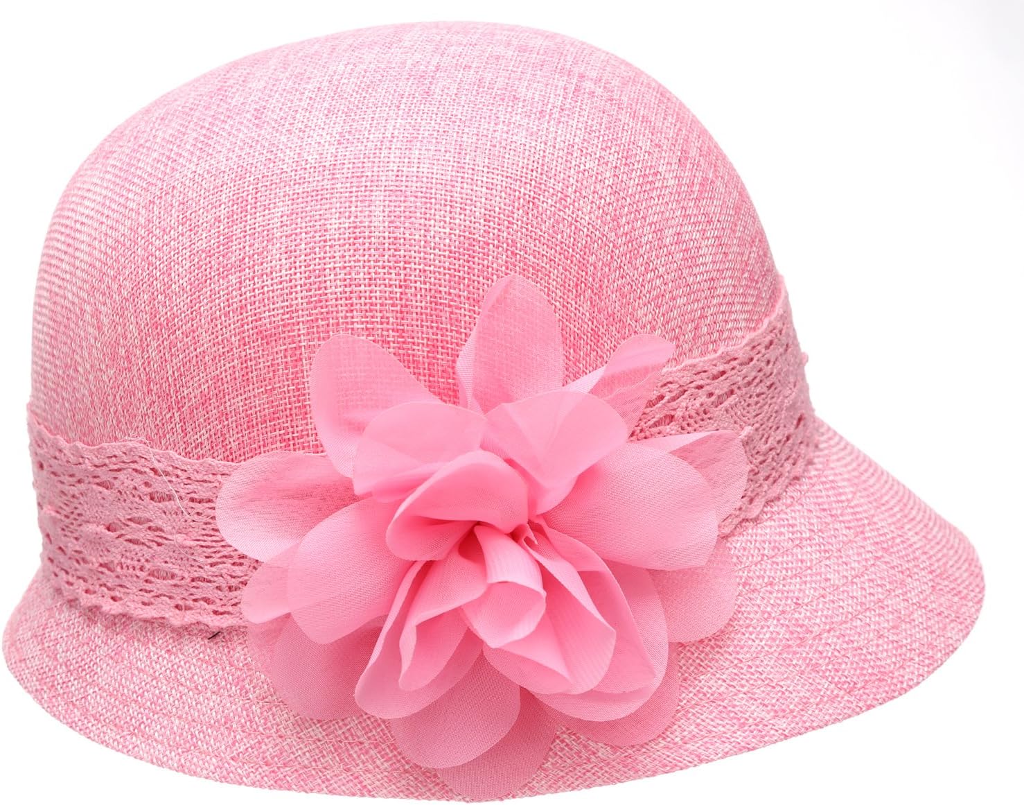 Women's Gatsby Linen Cloche Hat with Lace Band and Flower - Image 2