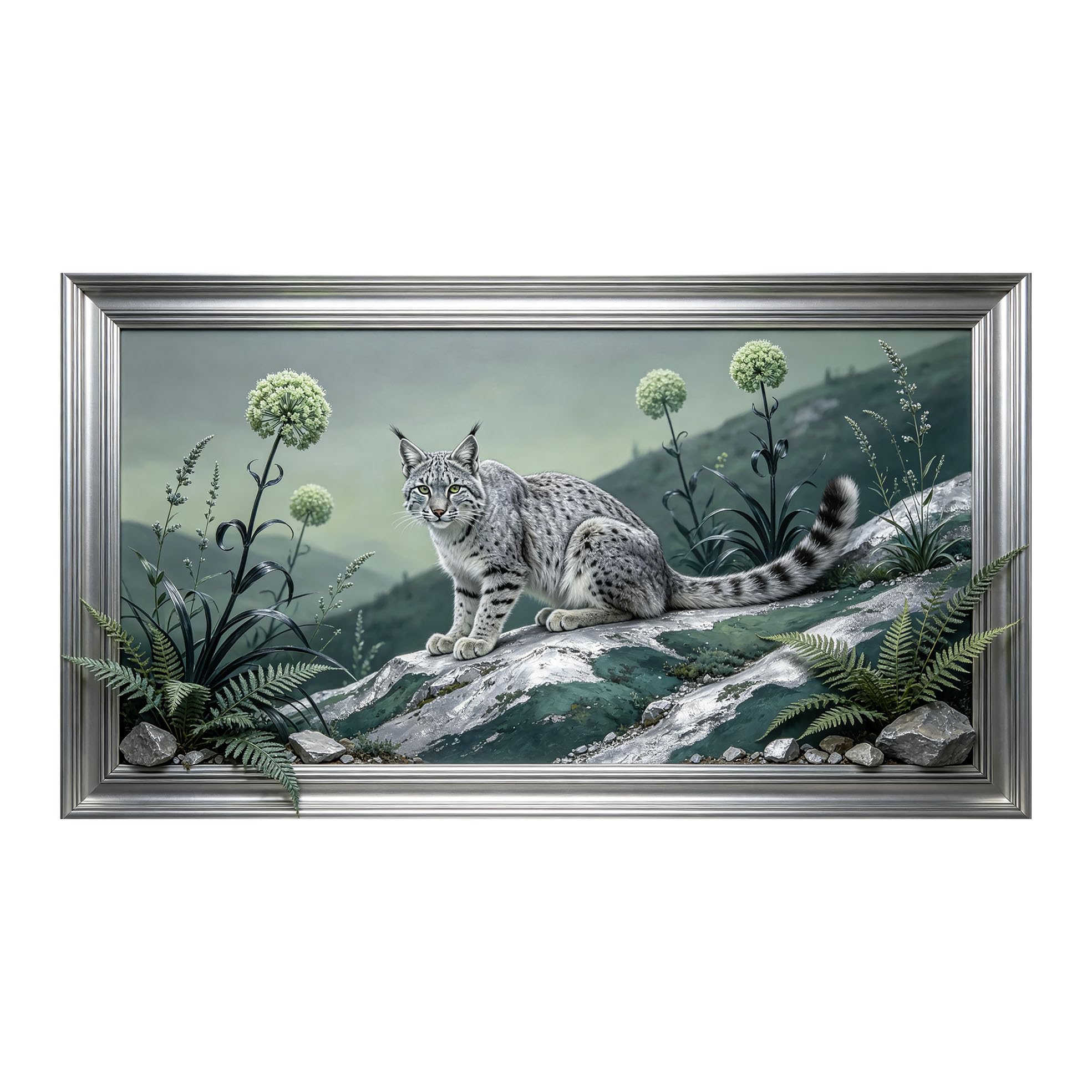 Yzpallescene 3D 3D Framed Wall Art 50cm×90cm Mountain Lynx Wildlife Landscape Realistic Oil Painting Large Size SelfAdhesive Removable Wall Decor Prints Artwork for Living Room Bedroom Office