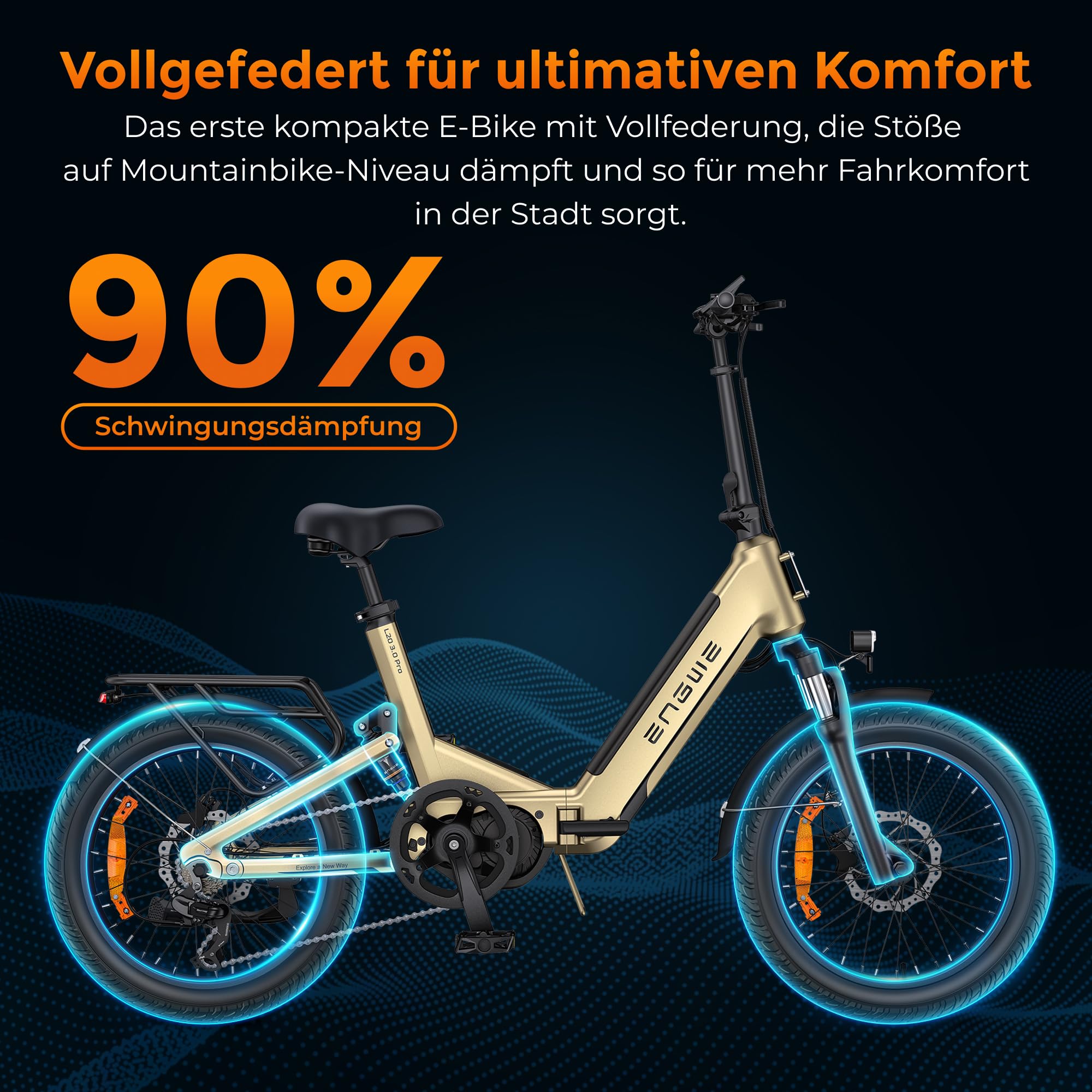 ENGWE L20 3.0 Pro E-Bike mit APP & IoT, 250W Mittelmotor und 48V 15Ah Akku bis 160KM, Unterstützt 2-Stündiges Schnellladen mit Hydraulischen Bremsen Ausgestattet und Drehmomentsensor