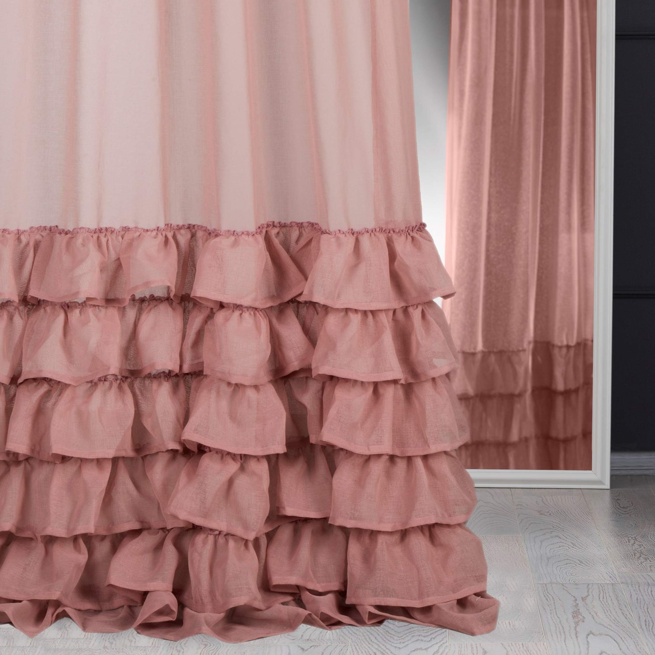 Lush Decor Reyna Raamgordijnpaneelset met ruches, paar, 137 cm B x 213 cm L, lila - vloeiende gordijnset - romantische ruches gordijnen voor slaapkamer, woonkamer of eetkamer - boerderij en