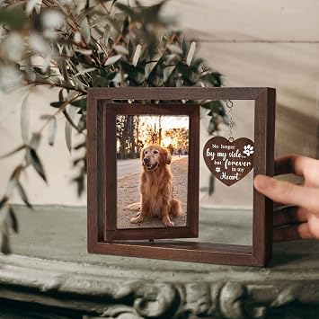Jigfoxy Dog Memorial Gifts for Loss of Dog, Pet Cat Memorial Gifts for Dogs | Rotating Wooden Picture Frame for 4x6 Photo, Loss of Dog Cat Sympathy Passing Away Bereavement Remembrance Gift