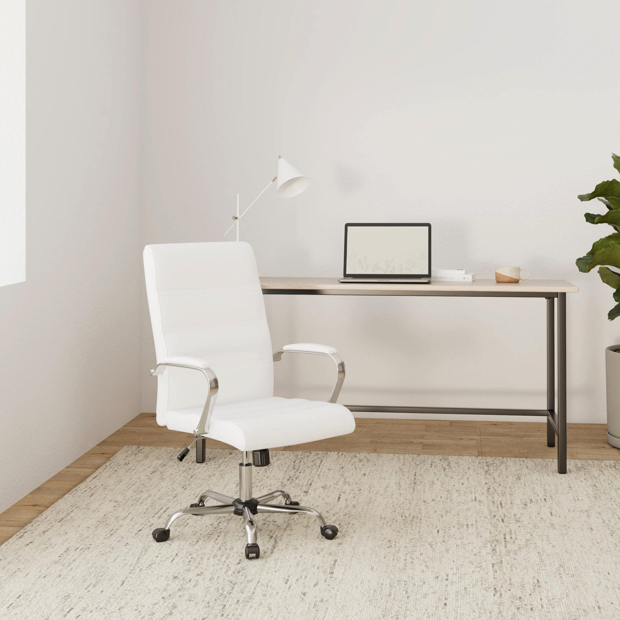 Yaheetech Silla Escritorio Giratoria de Oficina Silla Ergonomica Escritorio con Respaldo Tapizado Asiento Sintético Altura Ajustable Blanco