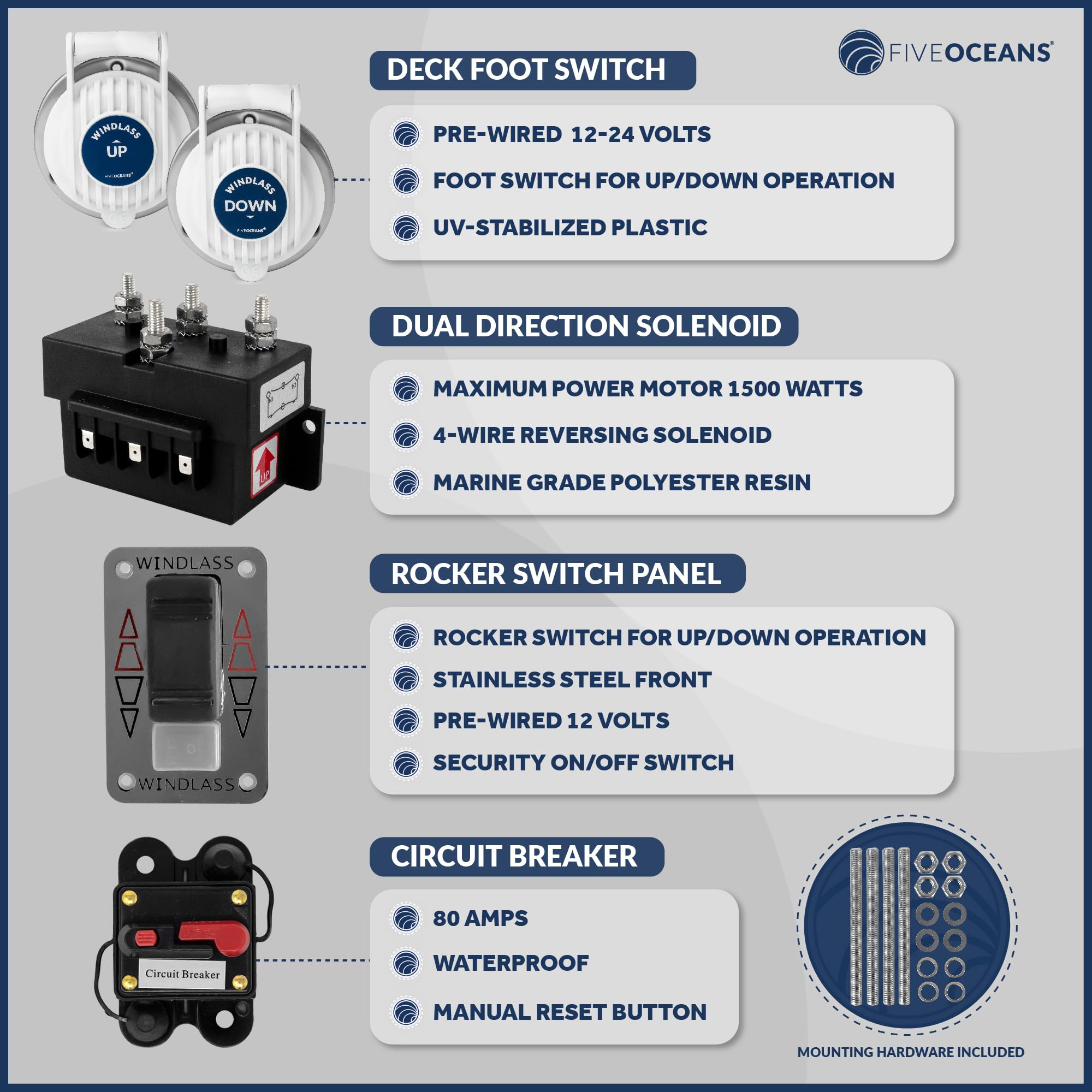 日立 - fiveoceans Five Oceans Vertical Windlass Kit, Boat Anchor Windlass
