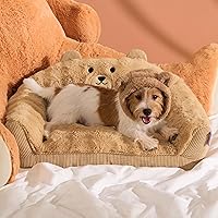 Vista 1 de LE SURE Cama para gatos para mascotas - Alfombrilla esponjosa para perros pequeños con diseño original de oso, sofá de apoyo para perros con funda
