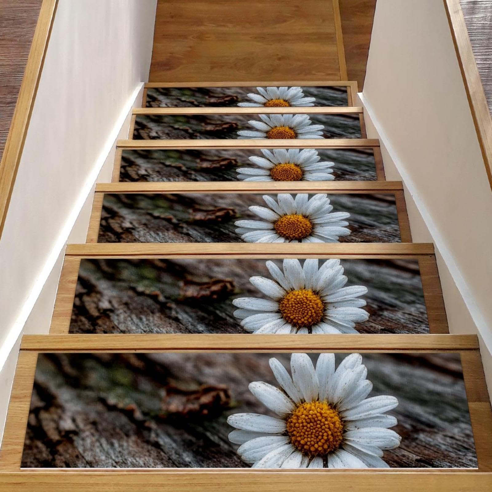 Marches d'escalier antidérapantes pour intérieur déco marguerite champêtre