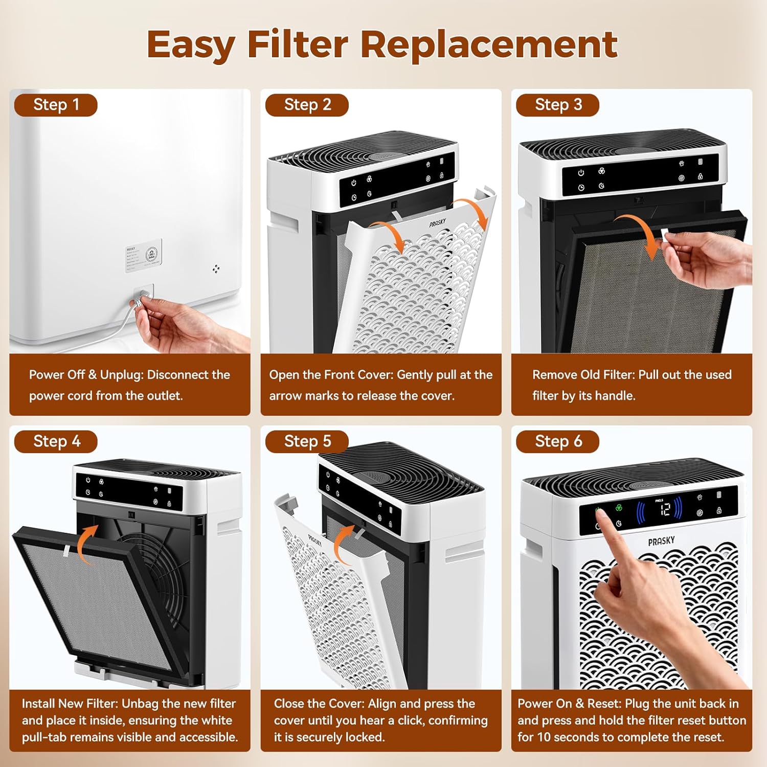 Air Purifiers for Home Large Room up to 3000sq.ft, PRASKY HEPA Air Purifier & with Activated Carbon for Office, Bedroom, Dorm Room, Kitchen