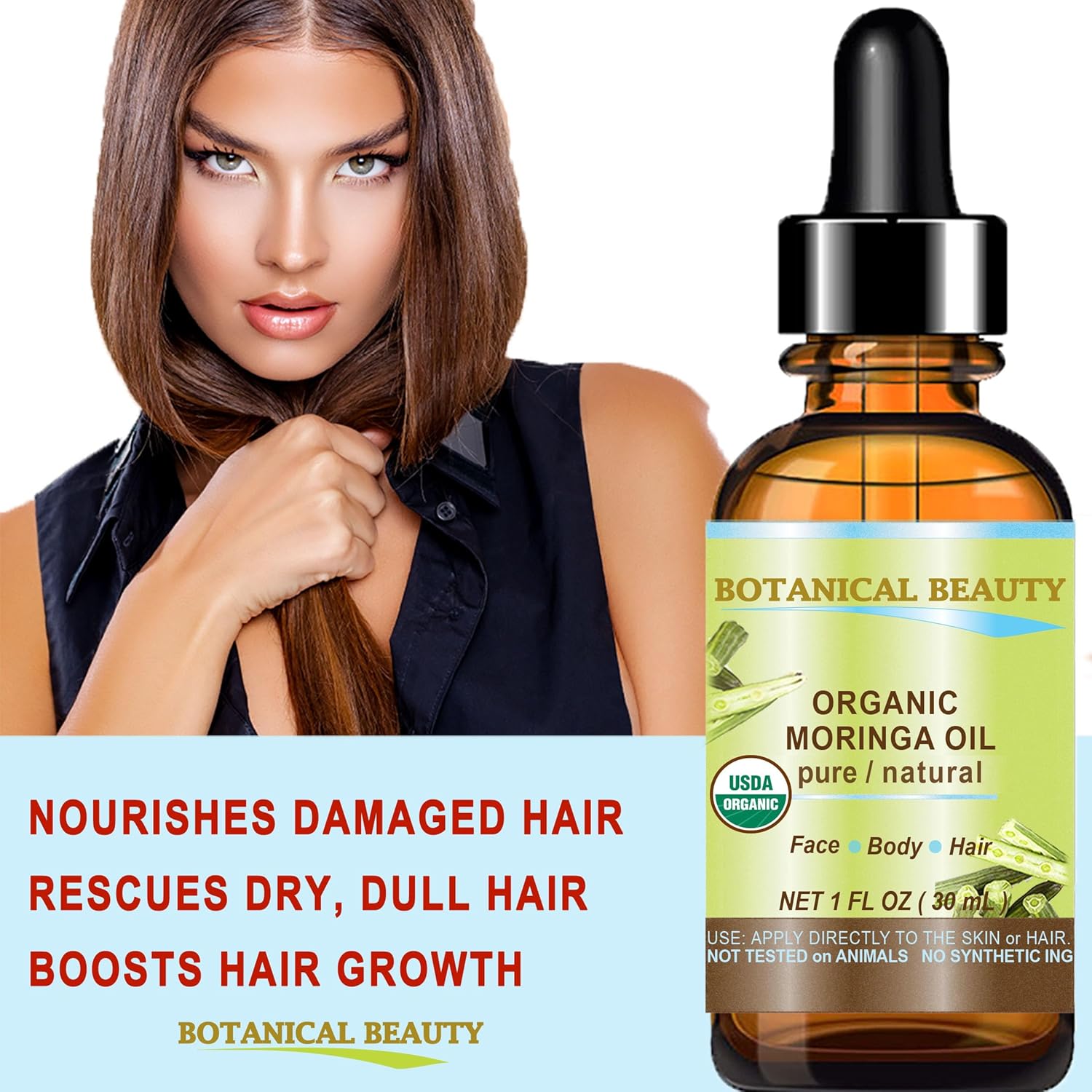 Botanical Beauty Organic Moringa Oil 100% Pure Natural Undiluted 1 Fl.oz.- 30 ml. for Face Skin, Hair, Lips, Body, Nails Rich in Vitamin C, Vitamin E - Image 6