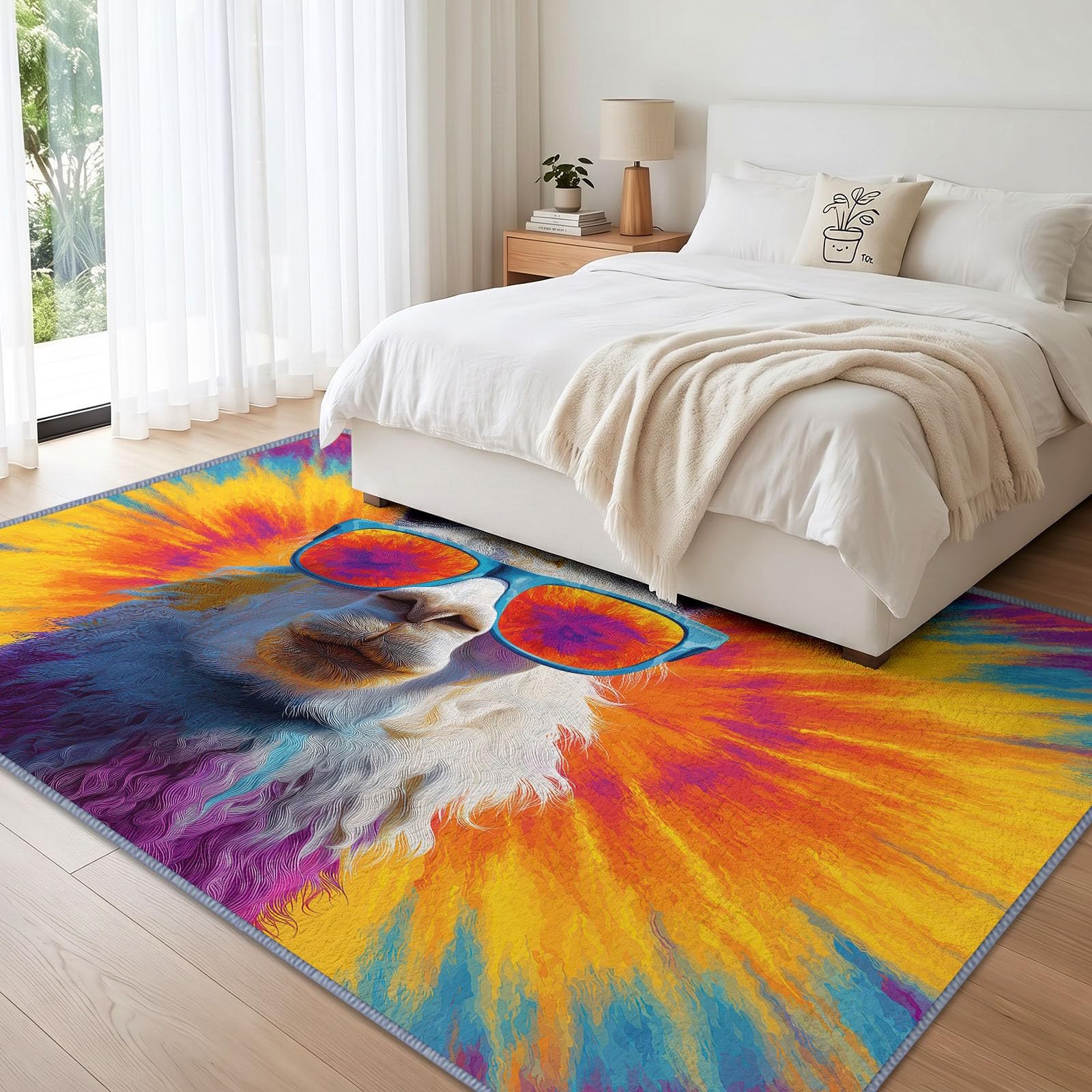 Générique Tapis Salon Mouton Tie-Dye 100 x 160 cm, Lavable en Machine Tapis de Sol Bohème Doux Antidérapant pour Entree Interieur, Chambre, Salle à Manger