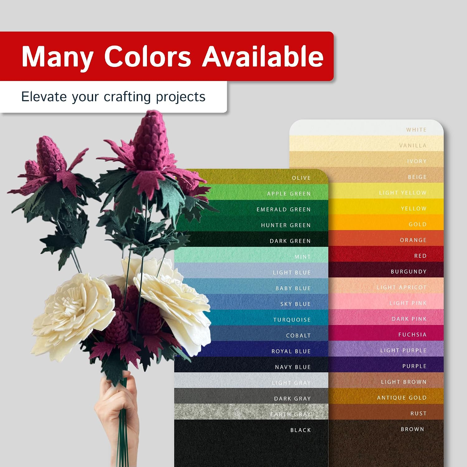 The Felt Store Wool Blend Craft Felt by Yard – Soft, Durable & Non-Fraying Crafting Material, DIY Fabric for Decor, Sewing, Embroidery - Assorted Colors - Black