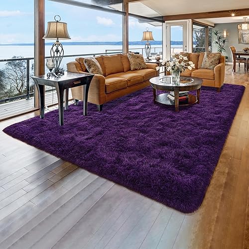 Rtizon Alfombra suave de pelo largo para sala de estar, alfombras esponjosas de 8 x 10 pies con parte inferior antideslizante para dormitorio,