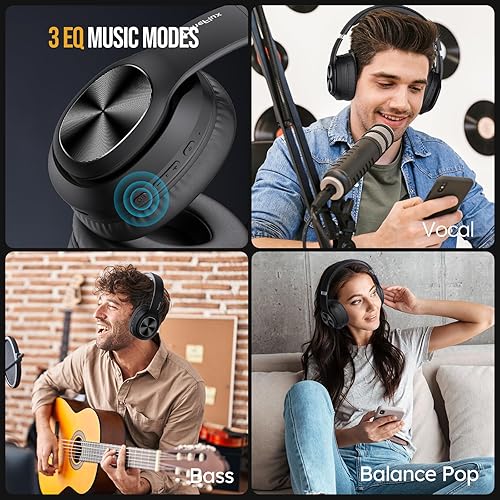Miniatura 4 de TuneFlux Auriculares inalámbricos Bluetooth sobre la oreja, tiempo de reproducción de 80 horas, modos de sonido 3EQ, auriculares estéreo de alta