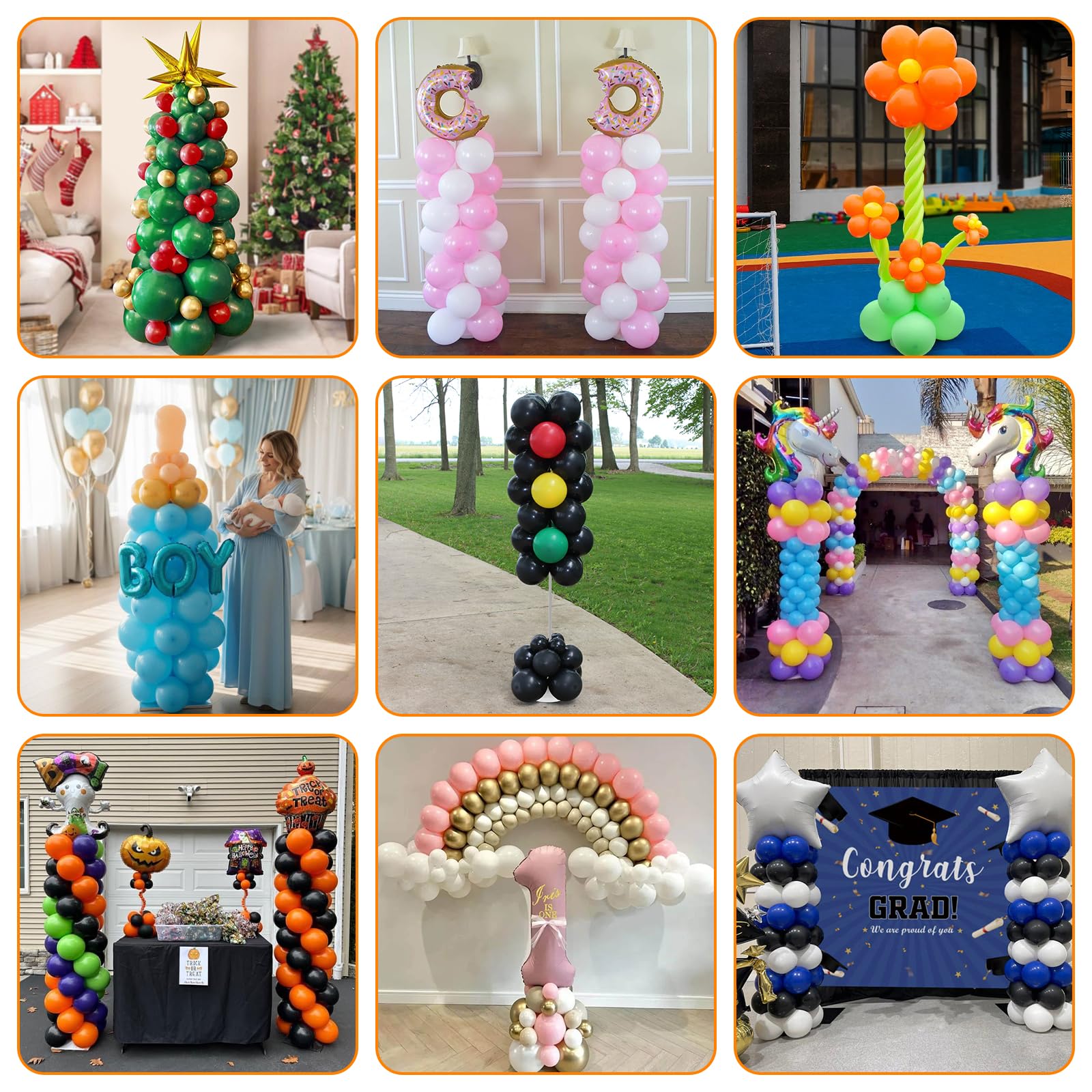 Supporto Colonna Palloncini, 2 Set Kit Supporto Palloncini Rregolabili 40cm - 2m, decorazione per Feste, Matrimoni, Compleanni, Shower Baby