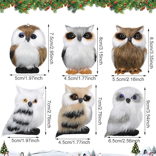 Miniatura 2 de Skylety 6 adornos peludos de búho de Navidad, adornos de búho para árbol de Navidad, lindo búho, adorno colgante de felpa con cuerdas doradas para