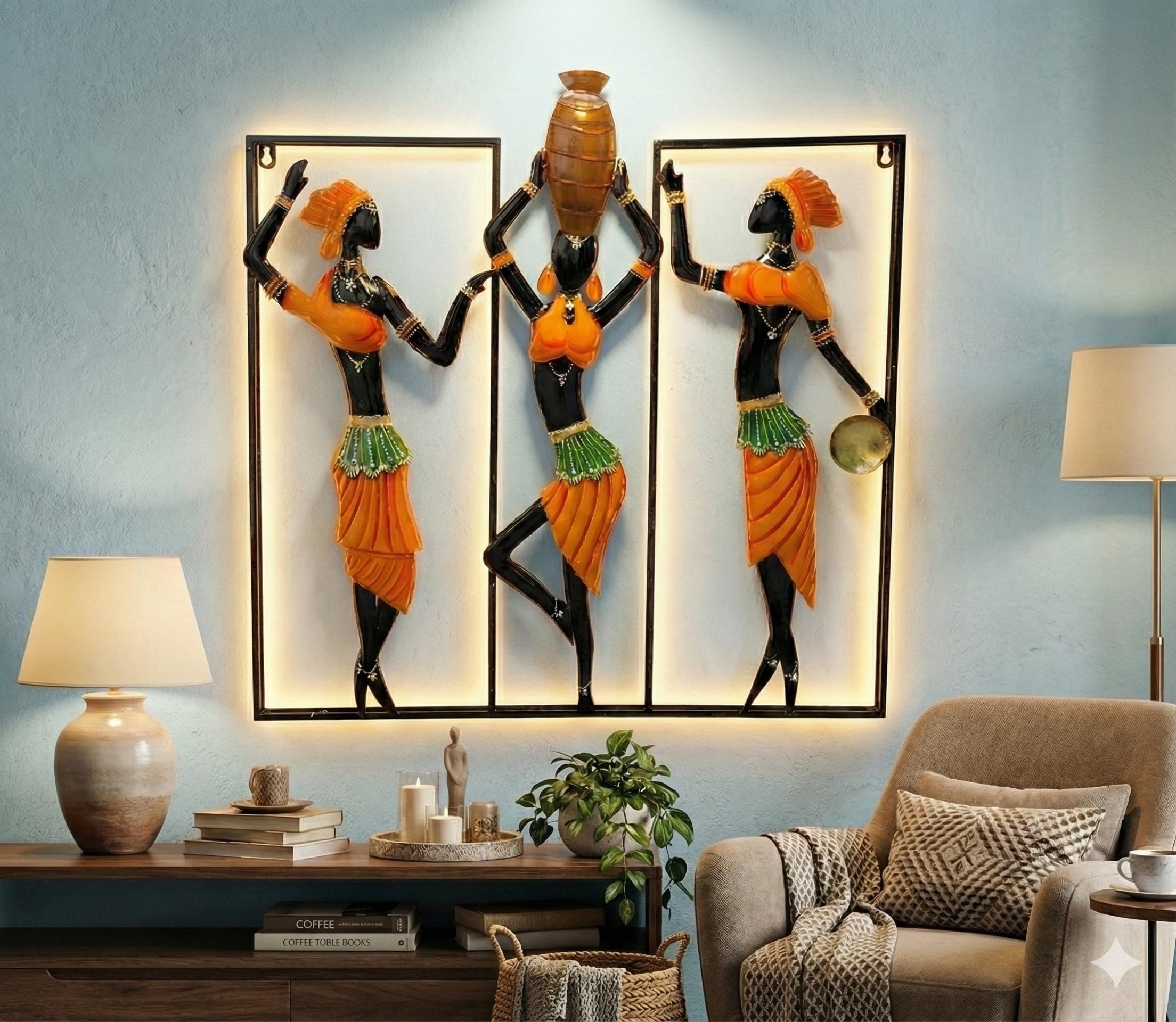 アート・デザイン・音楽 A New Design for Living Anshika International African Tribal Art Wall Decor Frame with Led