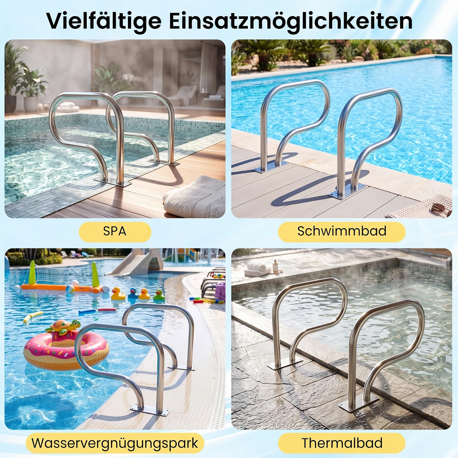 COSTWAY Pool Handlauf, Einstiegshilfe 304 Edelstahl, Schwimmbad Haltegriff, 250 kg Tragfähigkeit, Griffbogen für Schwimmbäder, Spa, Wasserpark, 82,5 x 57 cm