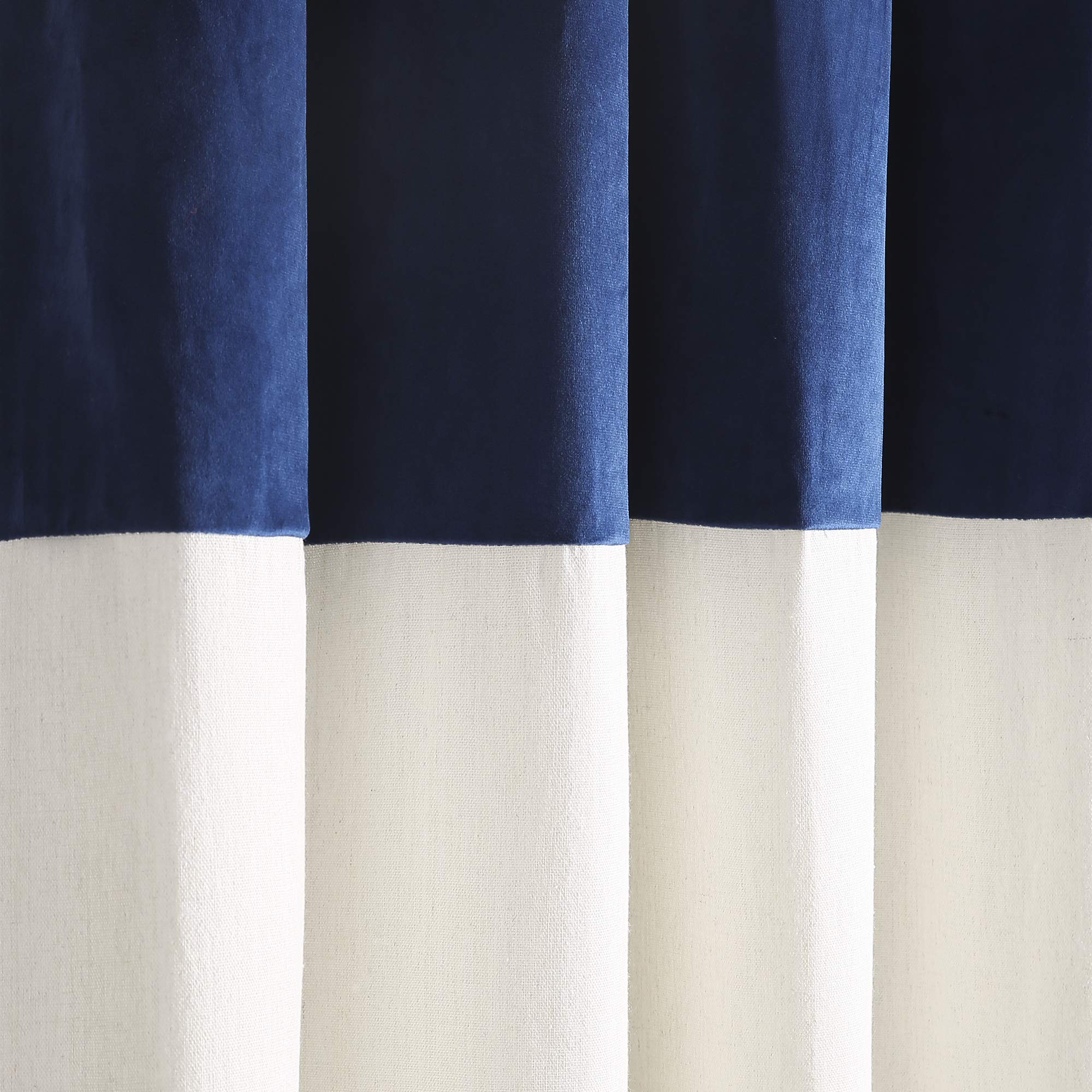 Lush Decor Milo Paire de Rideaux de fenêtre en Lin, 213,4 x 132,1 cm, Bleu Marine et Blanc cassé, Bleu Marine