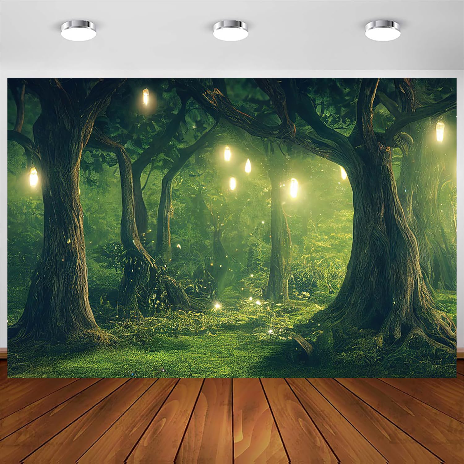 3x2.4m Toile de Fond Foret enchantée Fantaisie Pays des Merveilles Forêt Vert Arbres Magiques Jungle Photographie Fond Mariage Douche de bébé Anniversaire Décorations de fête