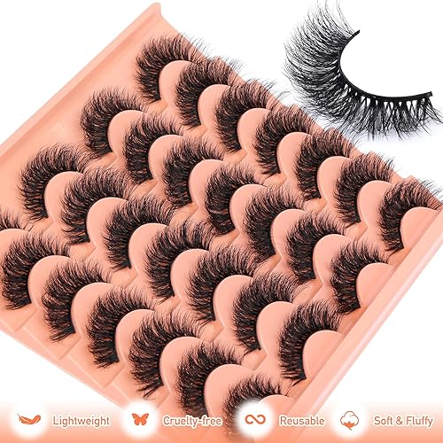 Miniatura 6 de Pestañas postizas esponjosas de visón, paquete de pestañas naturales de 0.59 pulgadas, pestañas de ojo de gato, pestañas postizas, 14 pares, paquete