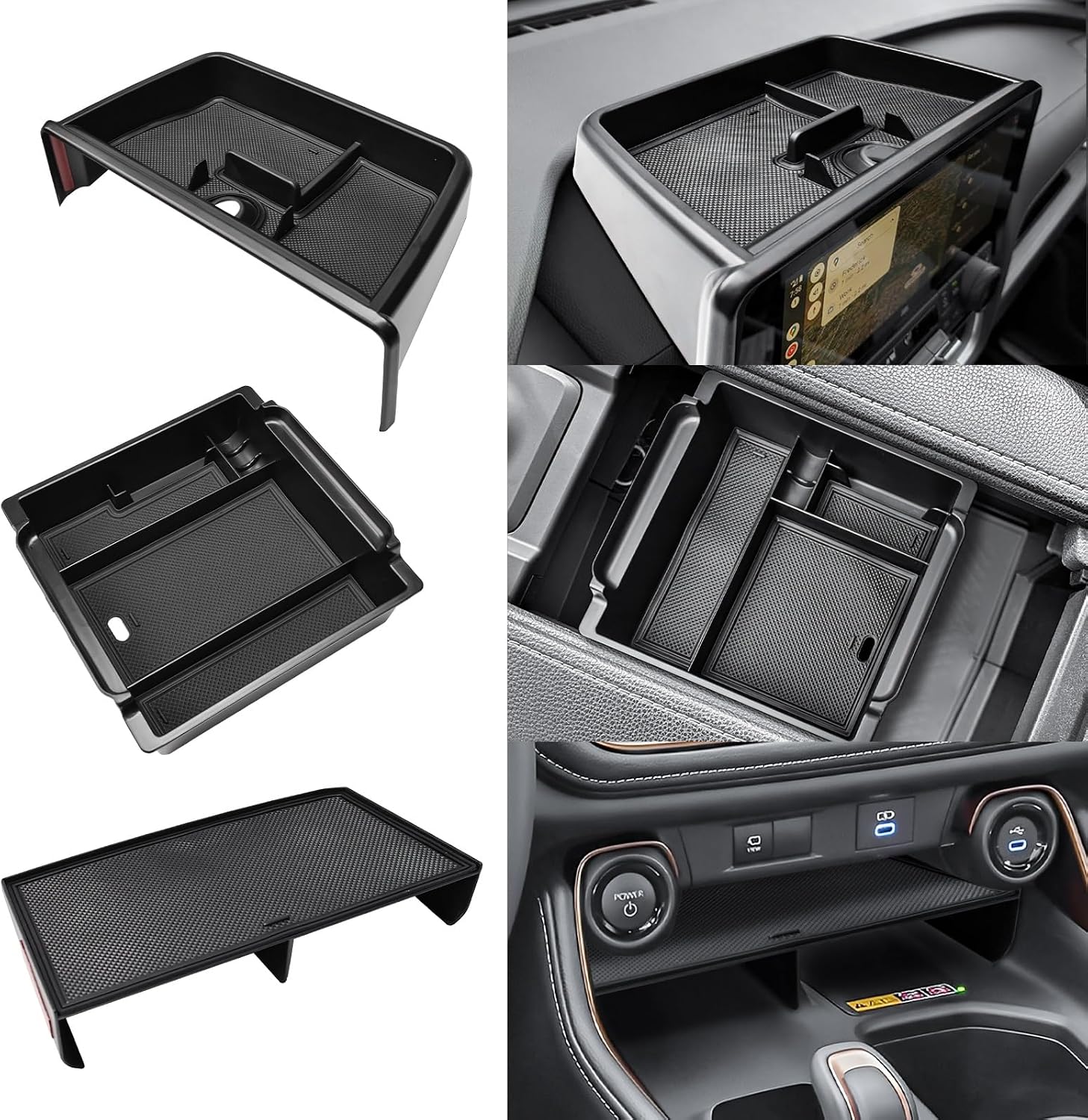 3PCS Center Console Organizer Set Compatible with 2024 2025 2026 Toyota Grand Highlander Accessories — Dashboard Organizer + Front Console Insert Divider + Armrest Storage Box, ABS Storage Tray