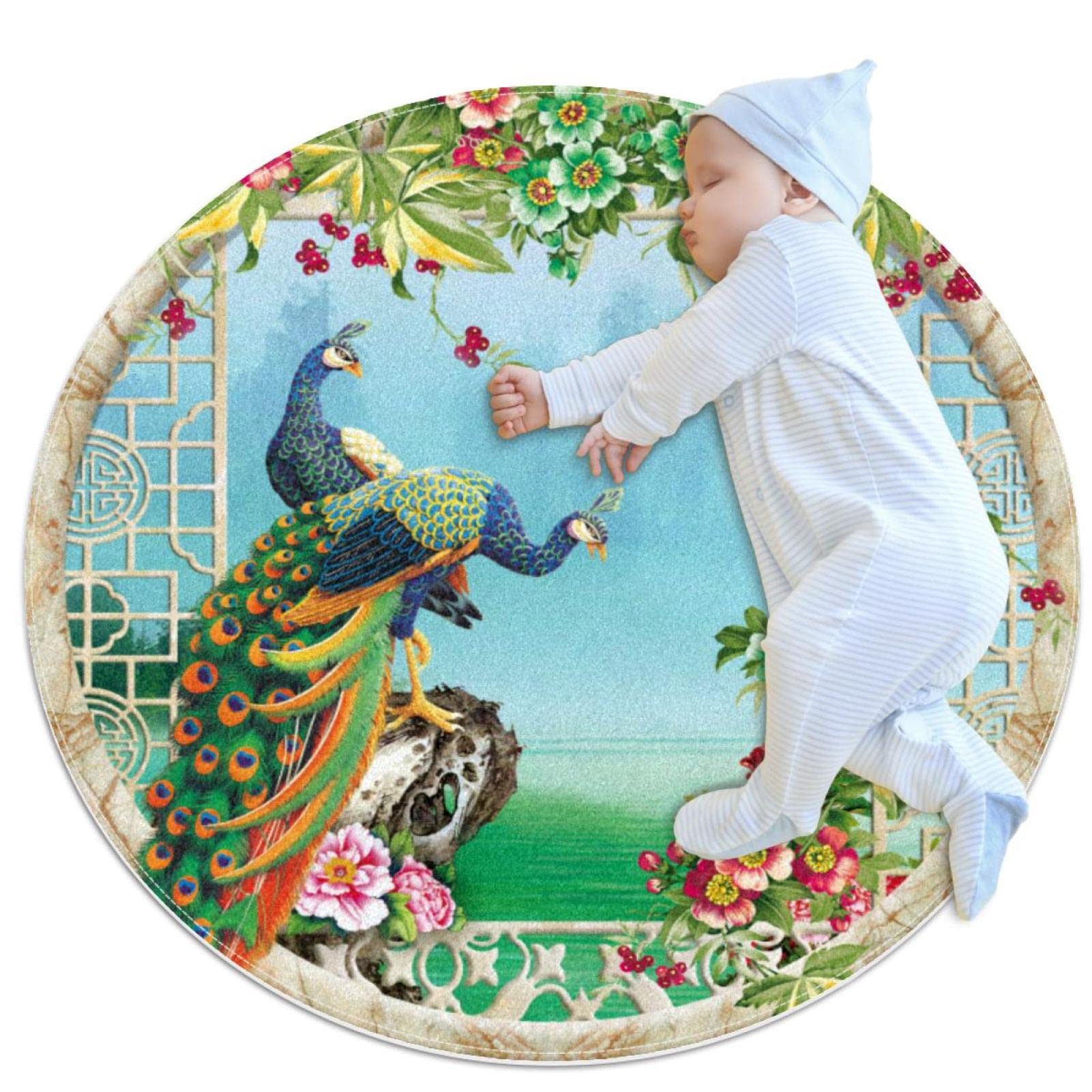 Tapis rond facile à nettoyer 100x100cm pour égayer un salon sombre ou une buanderie