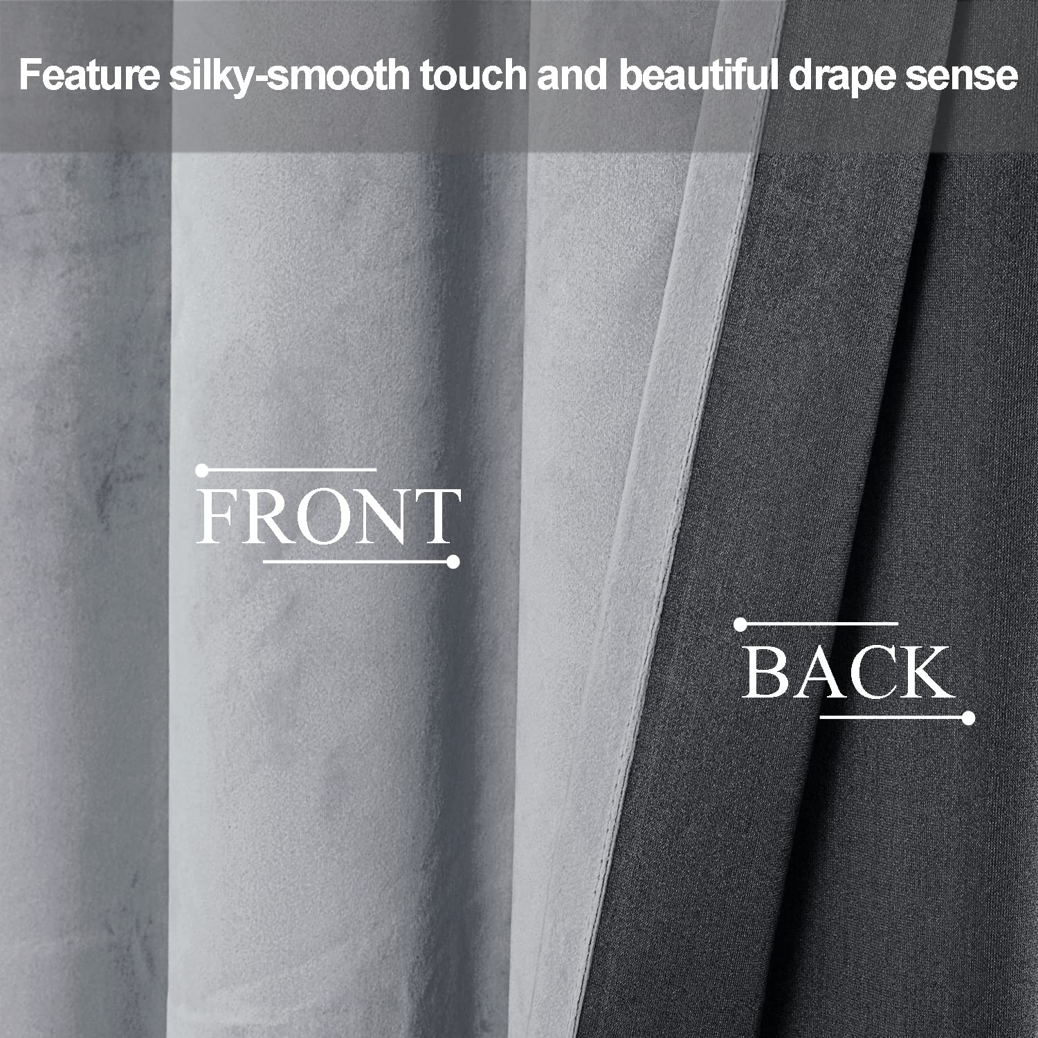 JIUZHEN Velvet blackout curtains, set of 2, soft opaque curtains with eyelets for bedroom 140 x 175 cm (width x height), silver grey - Image 3