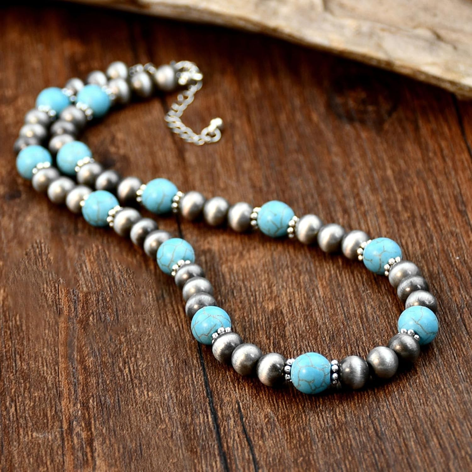 4 PCS Western Turquoise Jewelry for Women Boho Vintage Navajo Pearl Necklace Earring Bracelet Ring Set Country Cowgirl Accessories for Gift - Image 8